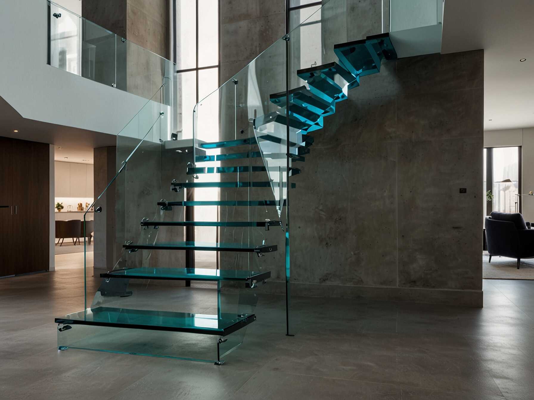 Combine the floating design with glass steps for a truly modern look. This staircase looks almost invisible and gives an ultra-chic vibe. Its perfect for a futuristic home.  