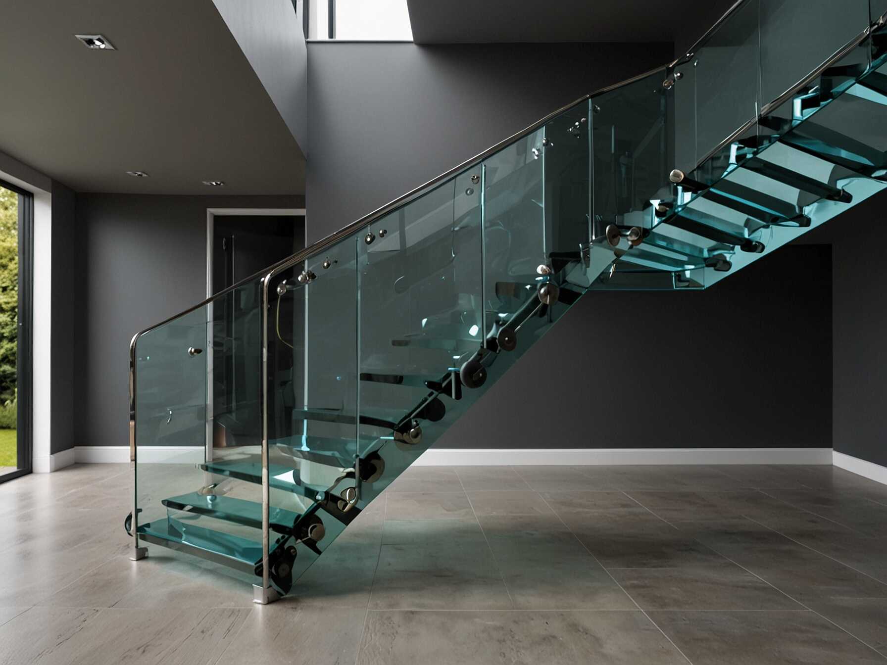 Glass staircases bring a sleek and contemporary look. They allow light to pass through, making the area seem larger. Its a stylish way to add a modern touch to your home.  