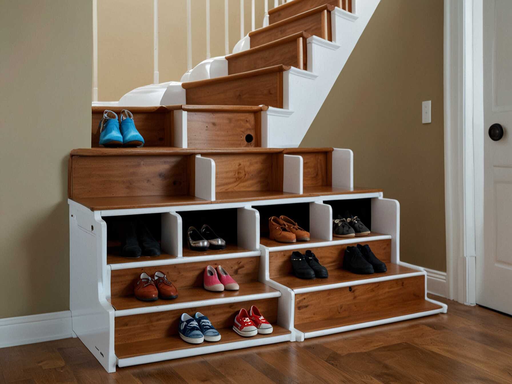 These staircases offer hidden compartments within the steps. They are perfect for storing shoes, toys, or other small items. This design helps keep your home clutter-free.  