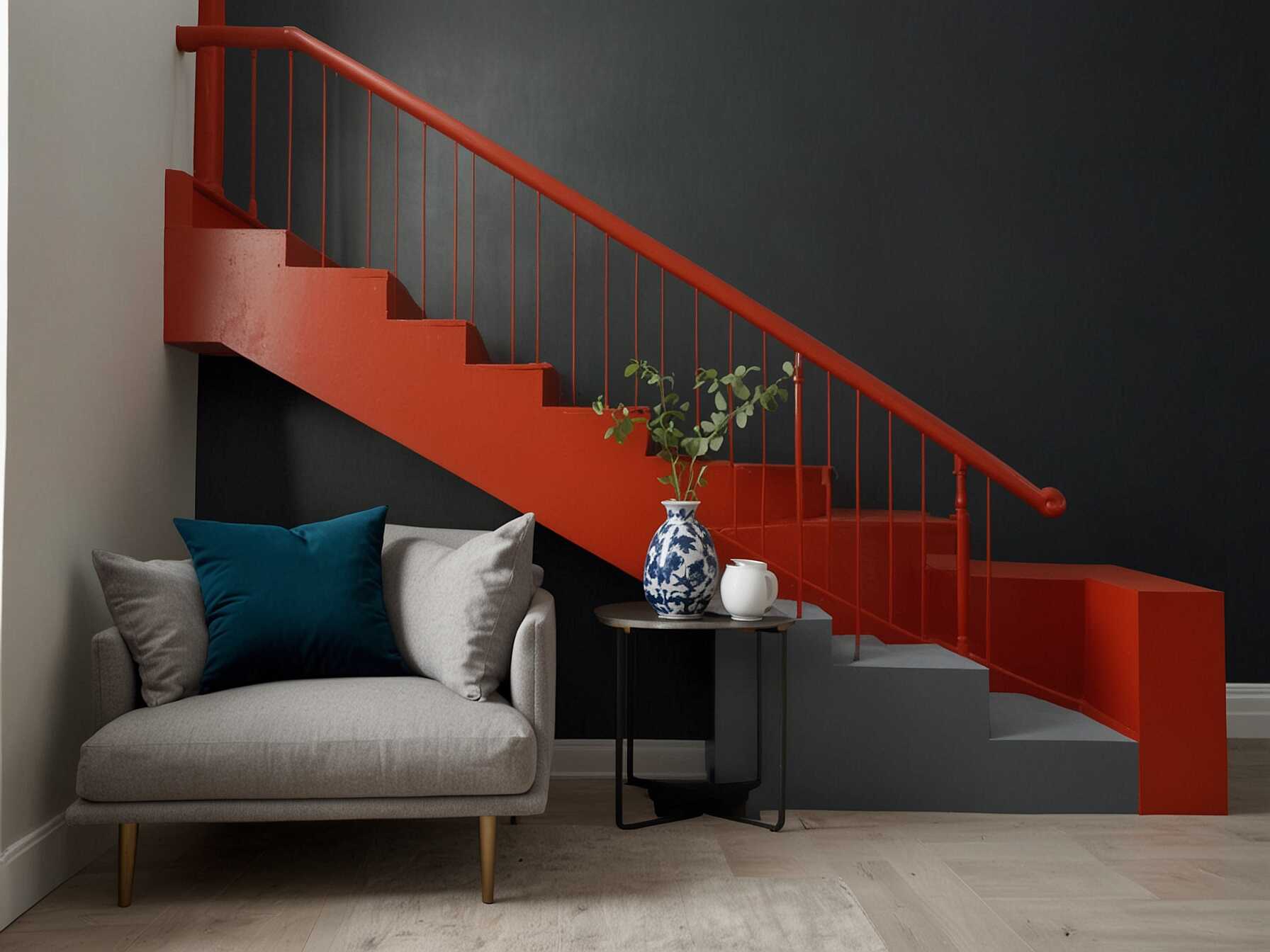 Make your staircase the star by painting it a bold color. Choose a shade that stands out and complements your home. Its an easy way to add personality and charm.  