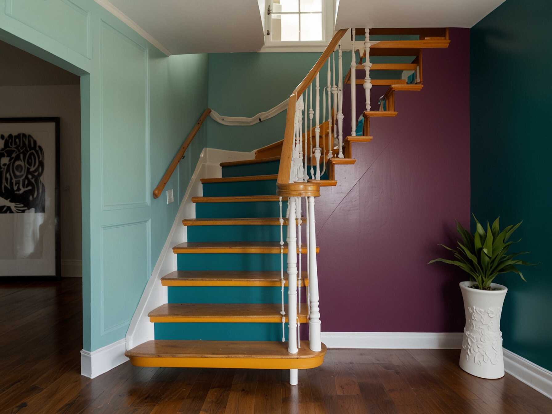 Paint your staircase in bright, bold colors to make it stand out. You can choose a single color for a striking look or a different color for each step. This playful design can add energy to your home.  