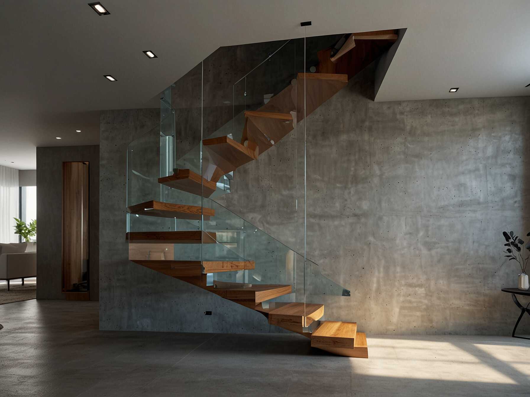 A floating staircase has steps that appear to be floating in the air. This design is modern and sleek. It adds an illusion of space and light to your home.  