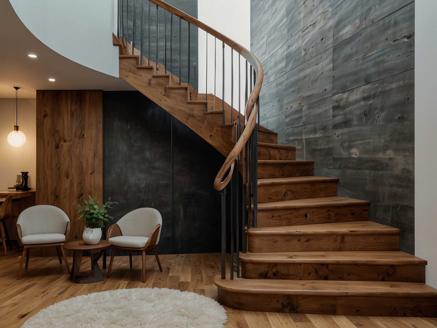 A classic wooden staircase never goes out of style. Wood adds warmth and timeless beauty to your home. You can choose from different types of wood to match your interior design.  