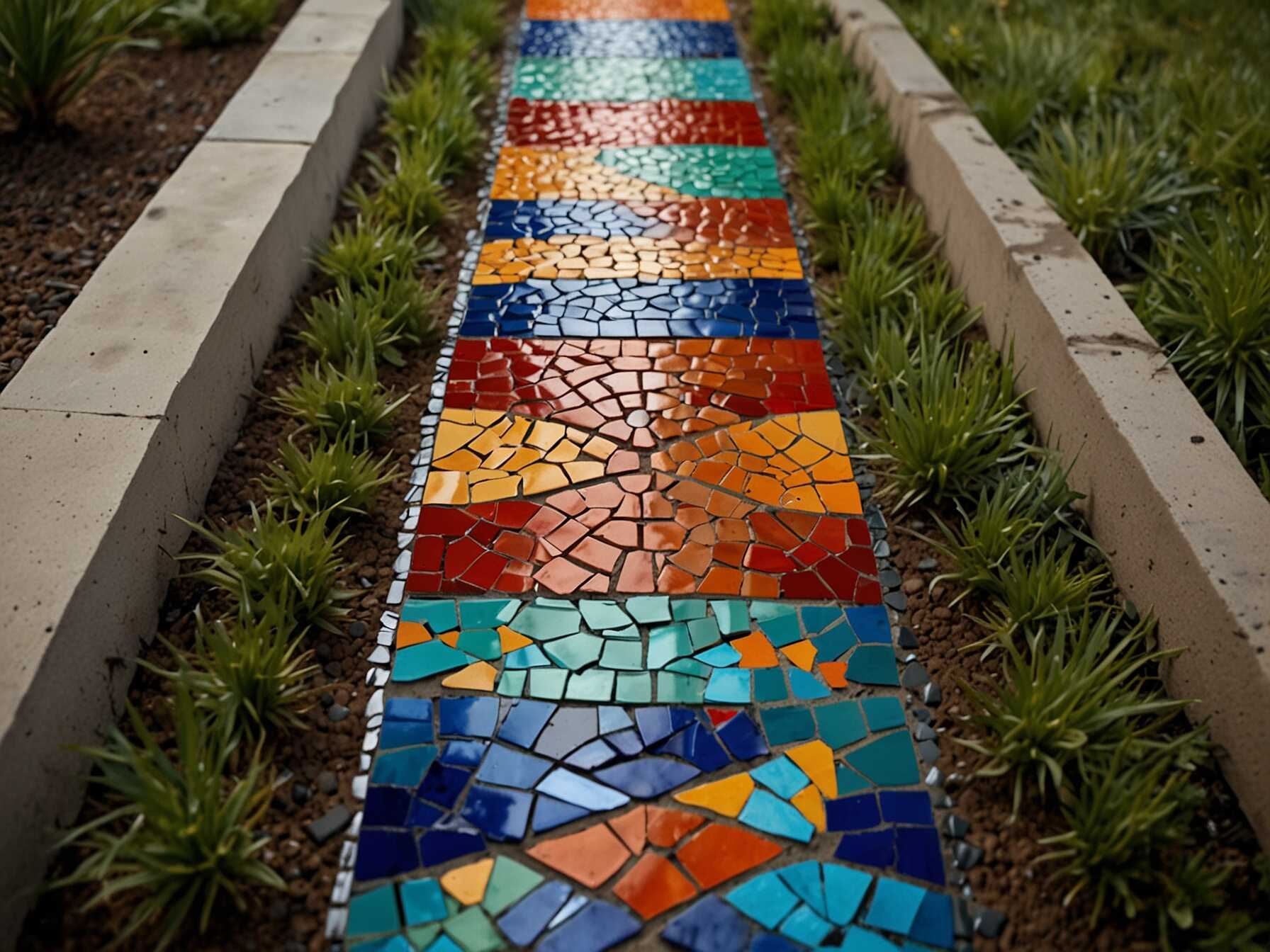 Design unique pathways using mosaic tiles. This adds a pop of color and art to your courtyard. Its also a fun DIY project that can give a personal touch to your outdoor space.  