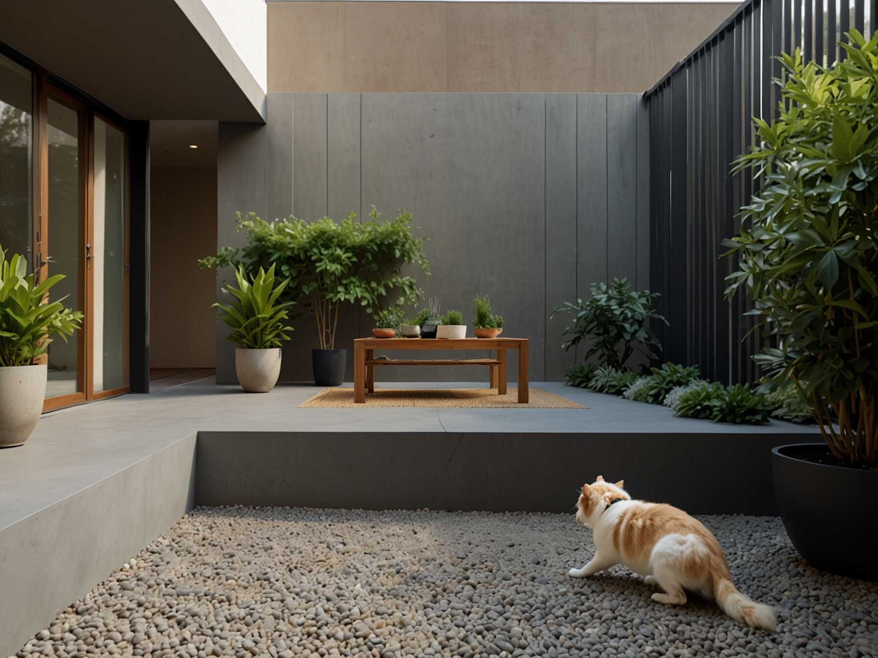 Create a pet-friendly area in your courtyard. Use pet-safe plants and provide a comfortable spot for your pets to relax. Add a small water bowl and some toys for their enjoyment.  