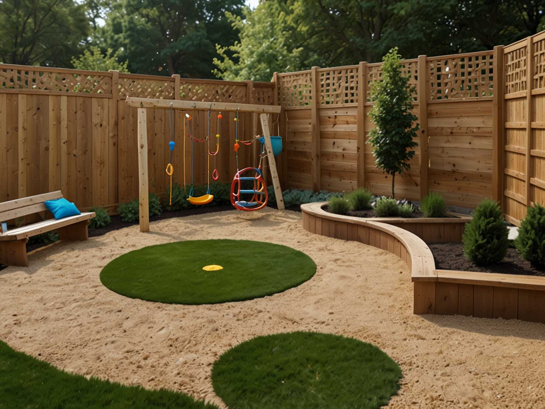 Design a small play area for children in your courtyard. Add a sandbox, a small climbing structure, or a playhouse. This makes your courtyard a fun and safe place for kids to play.  