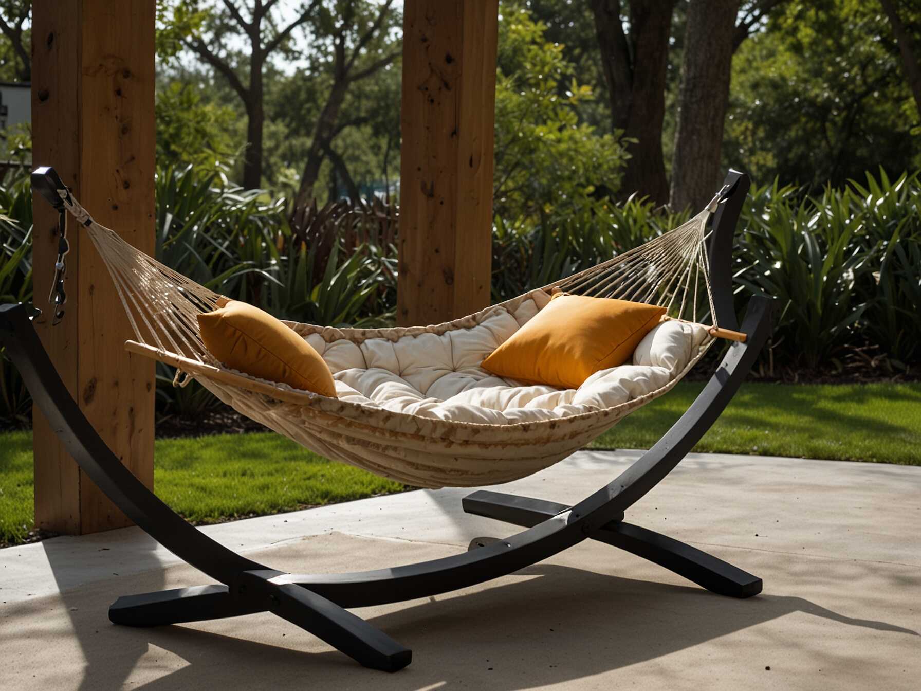 Install a hammock for a comfortable and relaxing spot. Its perfect for lounging and enjoying a sunny day. Make sure its securely fastened and add some soft pillows for extra comfort.  