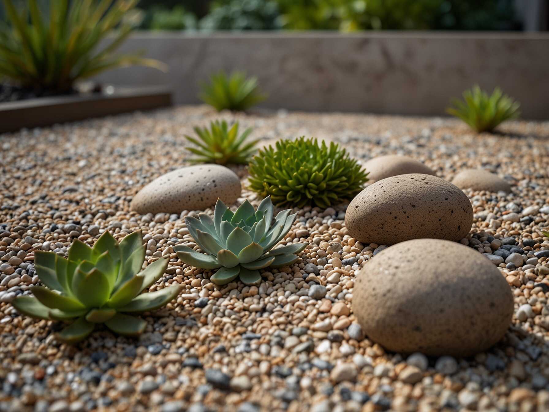 Create a Zen rock garden with gravel and rocks. Add small plants like succulents for a minimalist look. It’s easy to maintain and adds a sense of tranquility to your courtyard.  