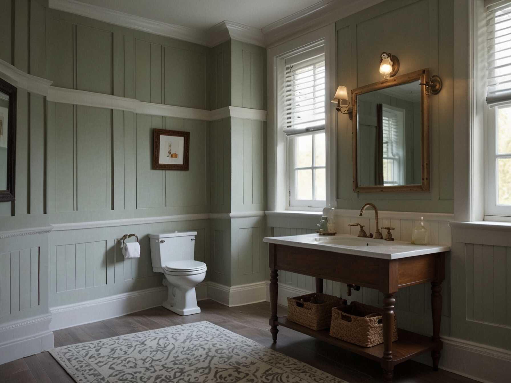 Wainscoting adds texture and character to your bathroom walls. It can be painted any color to match your decor. Its a stylish way to protect your walls from moisture.  