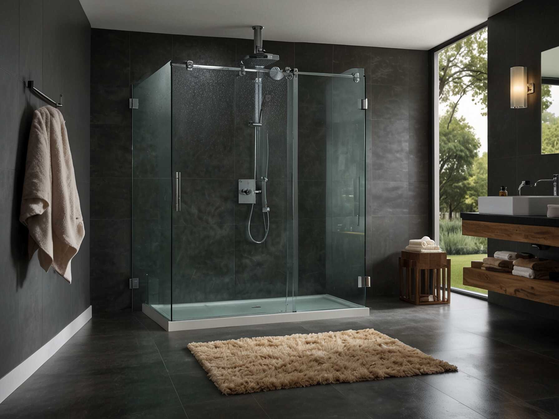 A glass shower door makes a bathroom look more spacious. It also gives the room a clean, modern look. Clear glass is a popular choice, but frosted glass can add some privacy.  