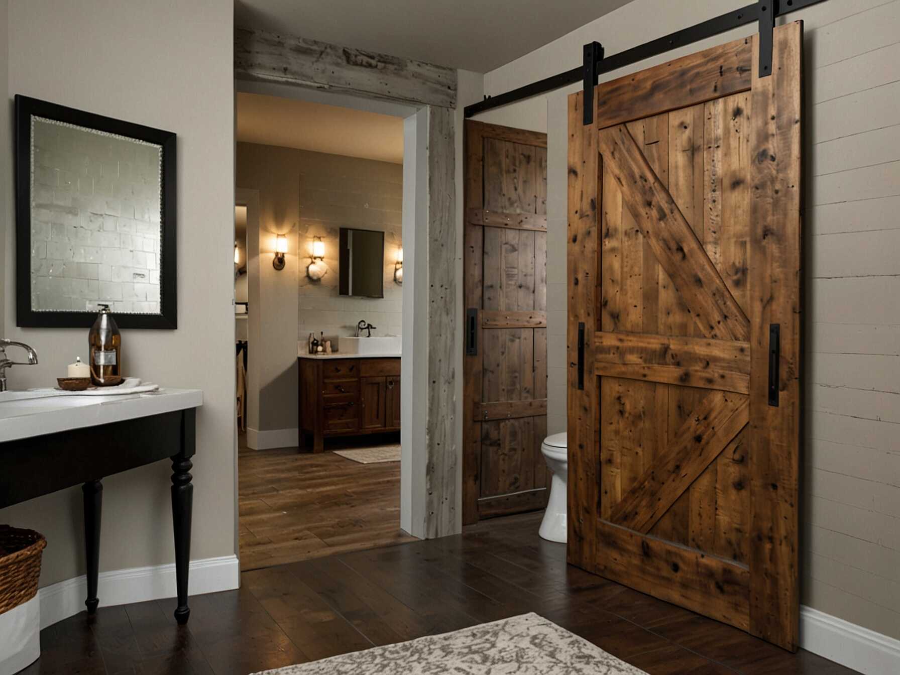 A sliding barn door saves space and adds a rustic touch. Its ideal for small bathrooms where a swinging door takes up too much room. Plus, it adds unique charm.  