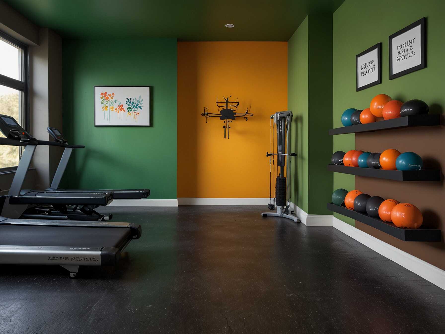 Painting your exercise room with bright and vibrant colors can boost your mood. Choose energetic hues like orange, yellow, or green to make the space lively. Add motivational quotes on the walls for extra inspiration.  