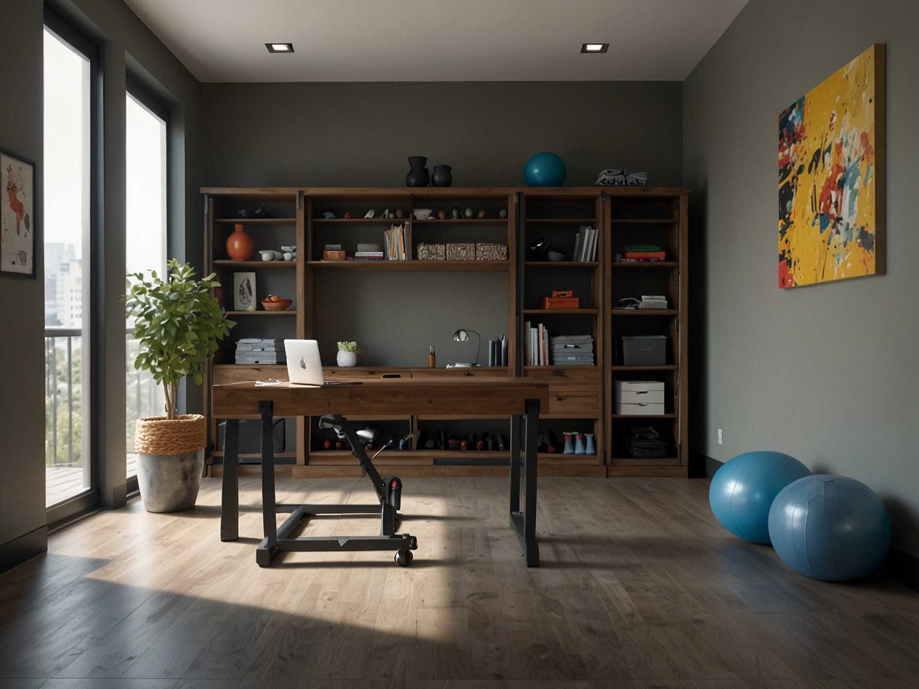 Choose functional furniture for your exercise room. A bench with storage, a foldable treadmill, or a wall-mounted desk can save space. Functional furniture maximizes utility and minimizes clutter.  