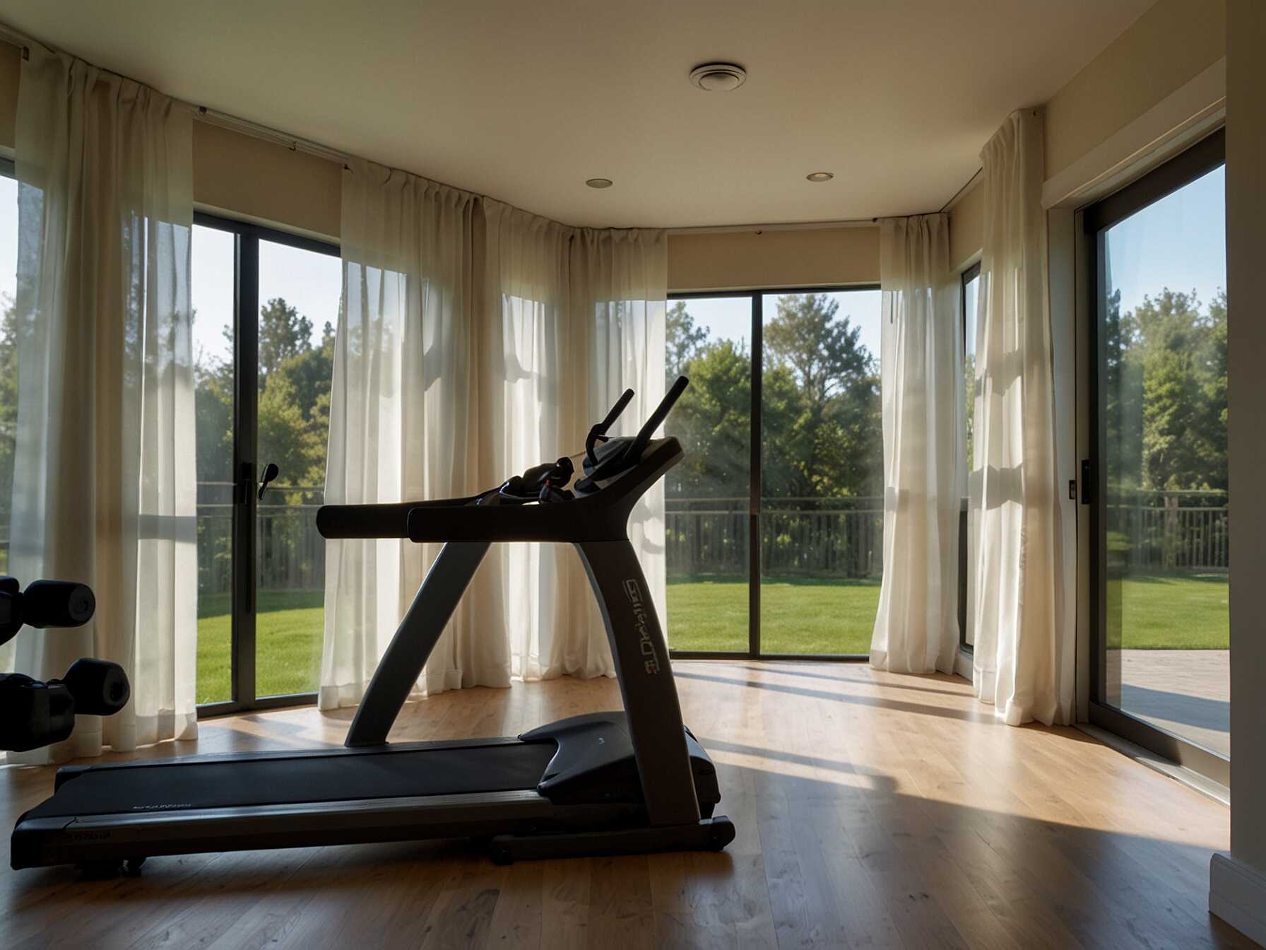 Choose light and airy curtains for your exercise room. They allow natural light to filter in and create a refreshing atmosphere. Open windows on nice days for fresh air.  