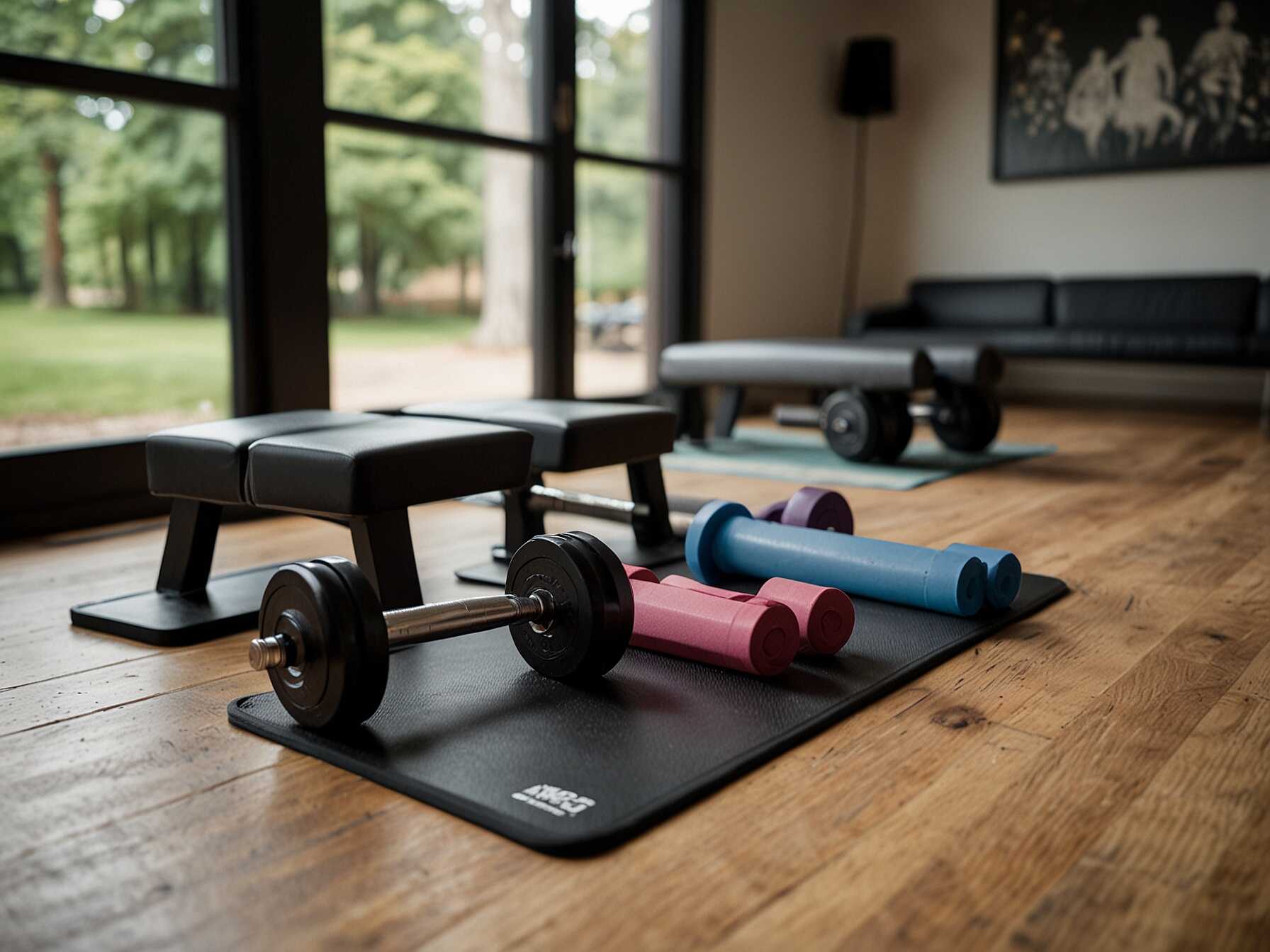 Select equipment that serves multiple purposes. Adjustable dumbbells, foldable yoga mats, or resistance bands can save space. This makes it easier to switch between different exercises.  