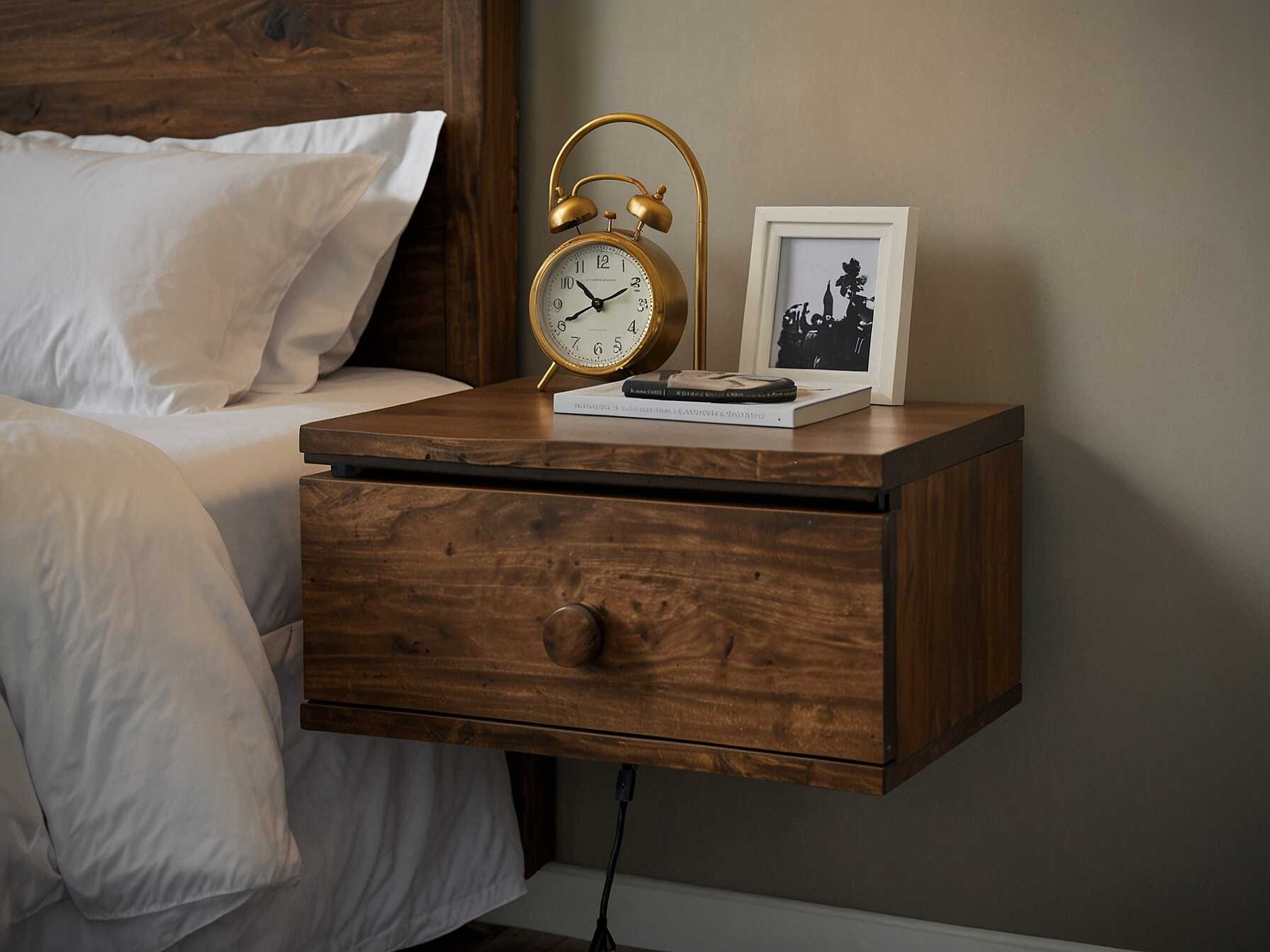 Floating nightstands add a touch of modern flair to your bedroom. They save floor space and offer a sleek look. Perfect for holding a lamp, books, or your phone.  