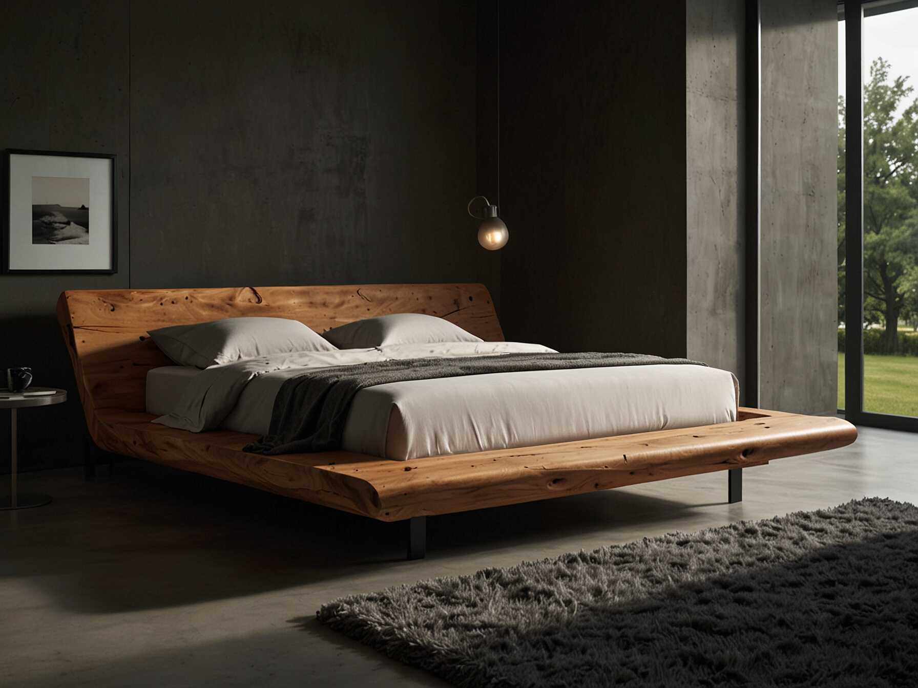 A sculptural bed frame makes a bold statement. Its unique design can be a focal point in your bedroom. This bed frame adds artistic flair to your space.  