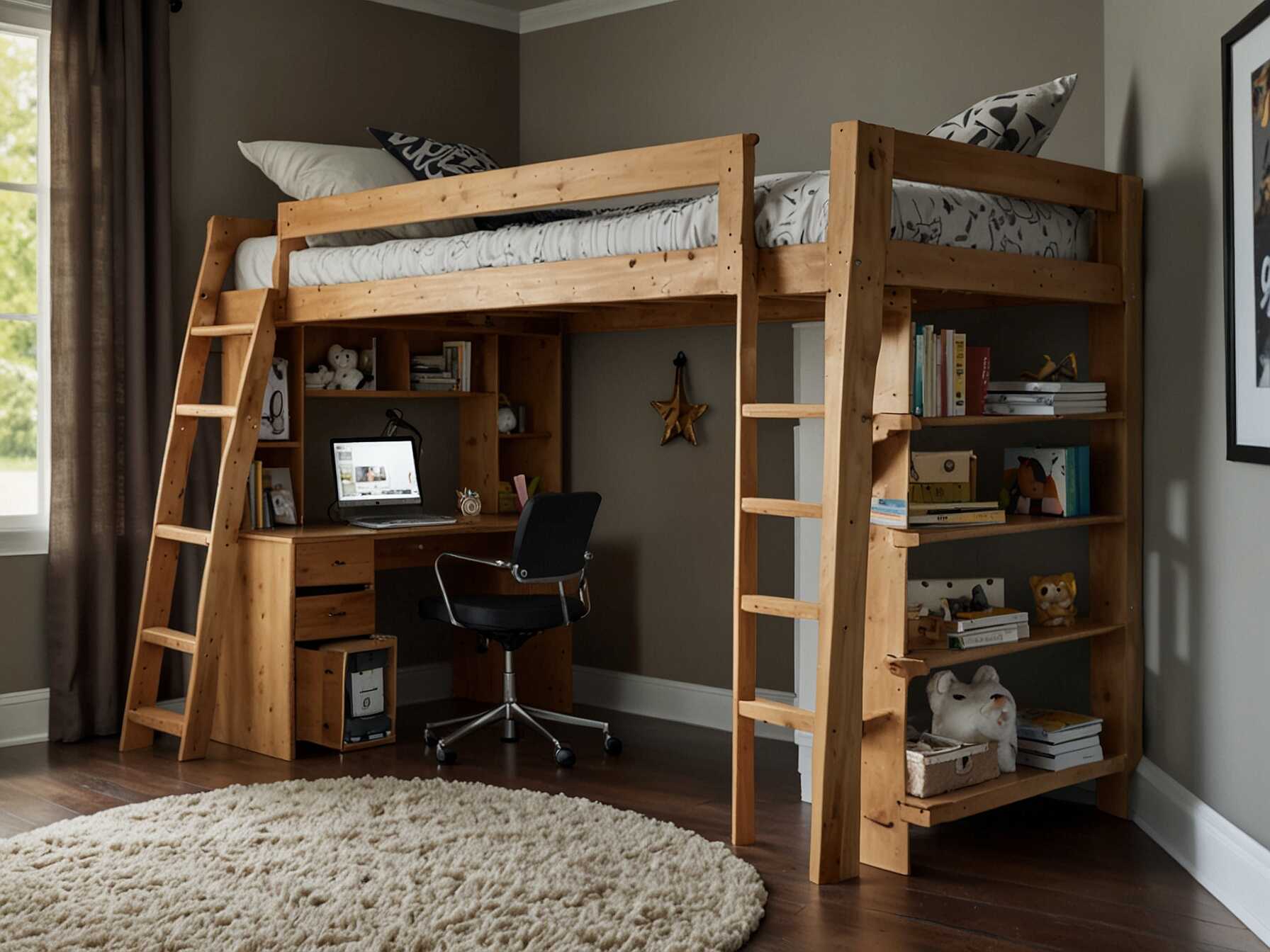 A loft bed is great for small bedrooms. It raises the bed off the ground, creating extra space underneath. Use the space for a desk, reading nook, or storage.  