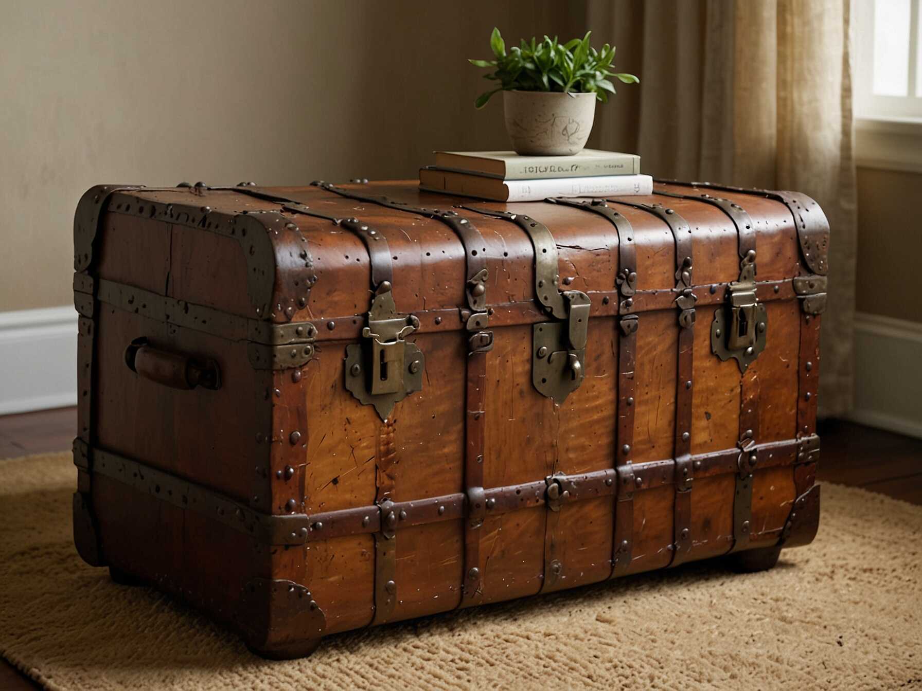 A vintage trunk can serve as a unique piece of bedroom furniture. Use it as a storage chest or a coffee table. It adds character and functionality to your room.  