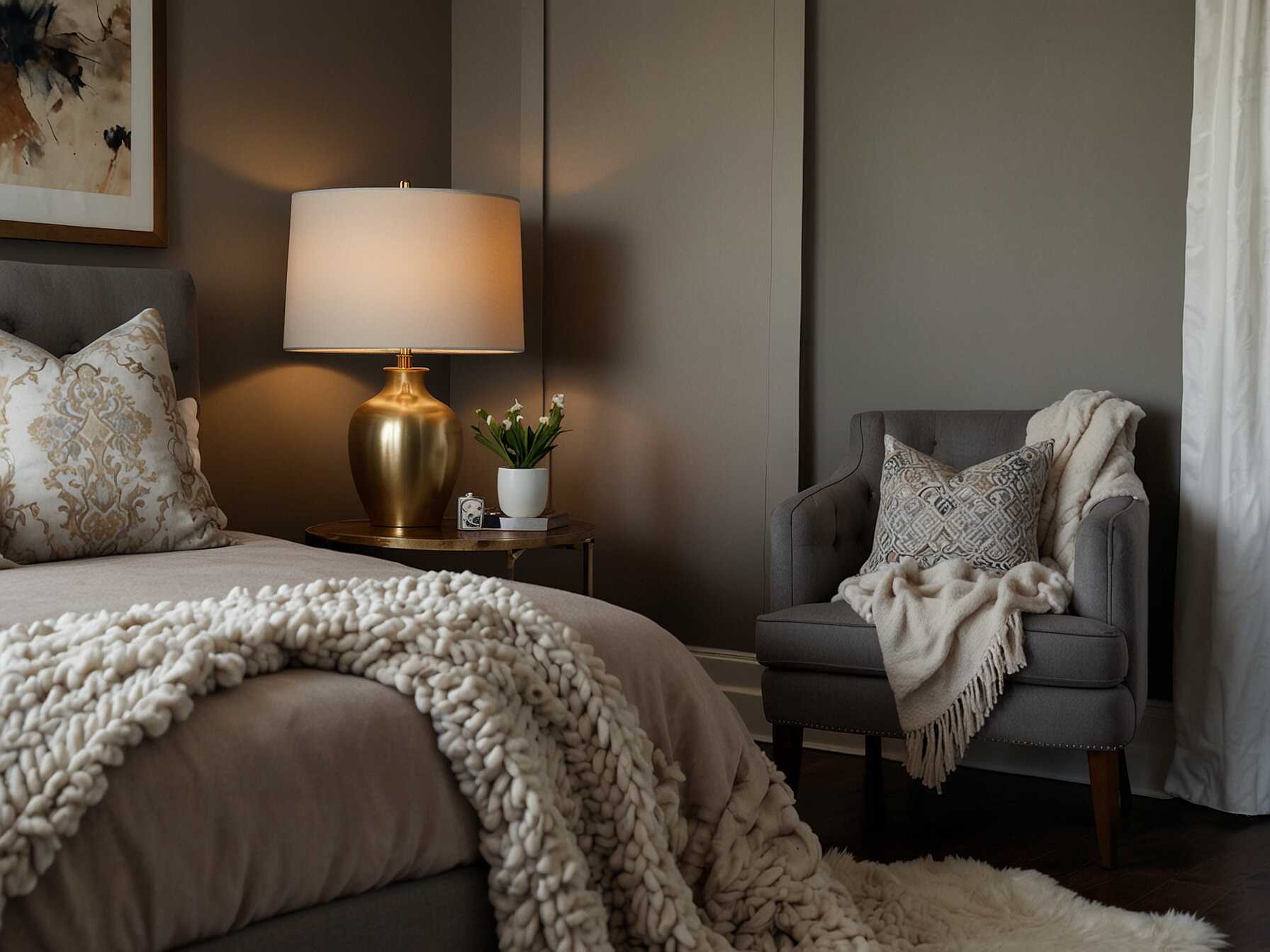 Place a small table and a lamp next to it. You can also add a throw blanket and a pillow. An accent chair makes your bedroom look more complete.