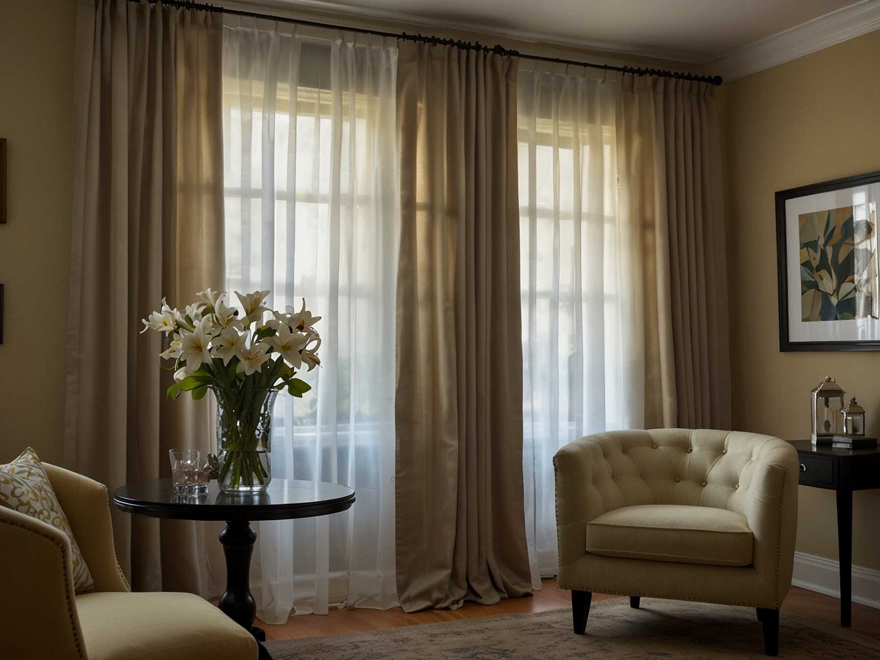 Look for curtains in colors that match your decor. You can also layer them with sheer curtains. This lets you control the light and style.