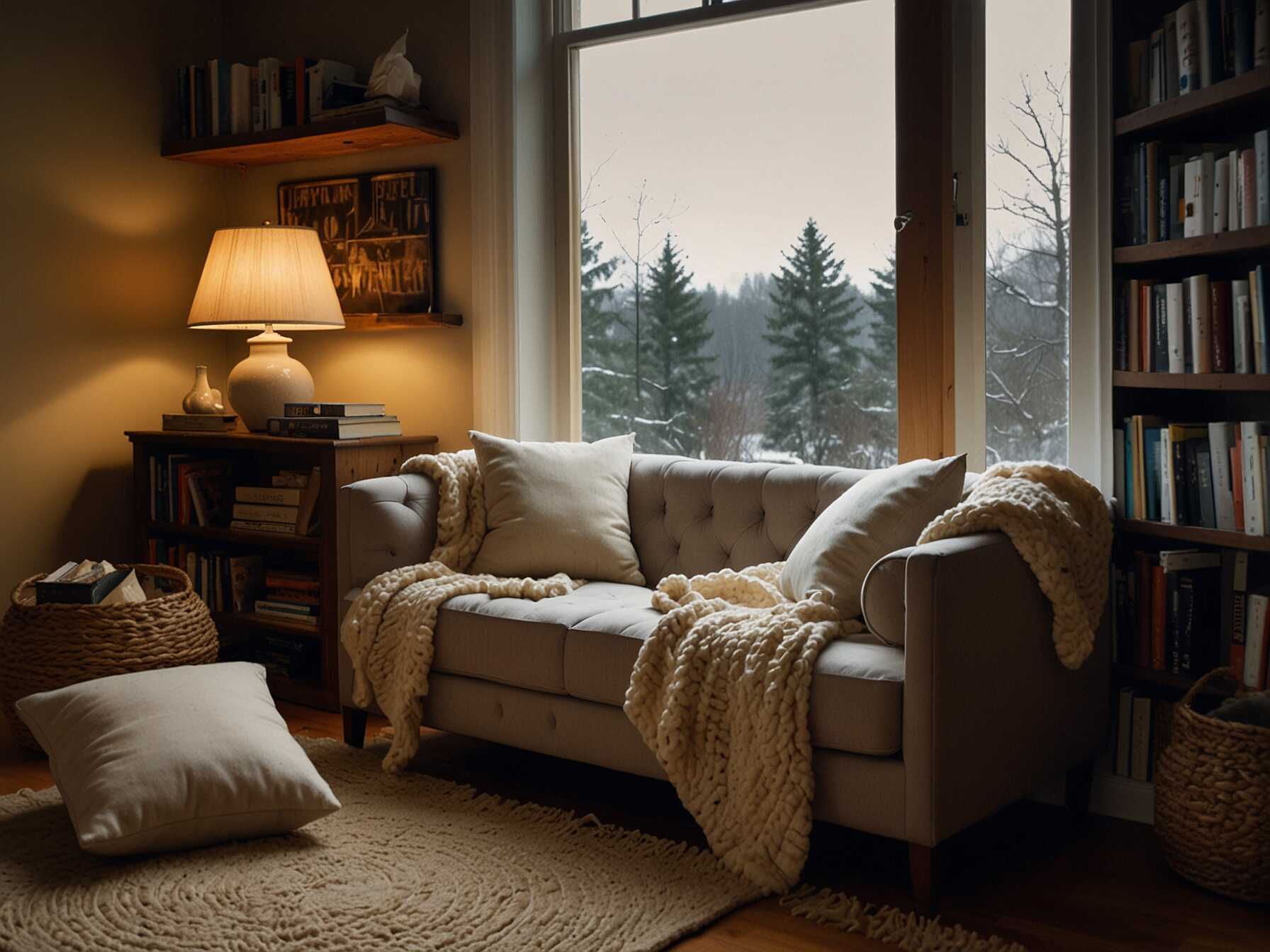 Keep a bookshelf or a few books handy. You can also add a throw blanket and a couple of pillows. A cozy reading nook invites you to unwind with a good book.