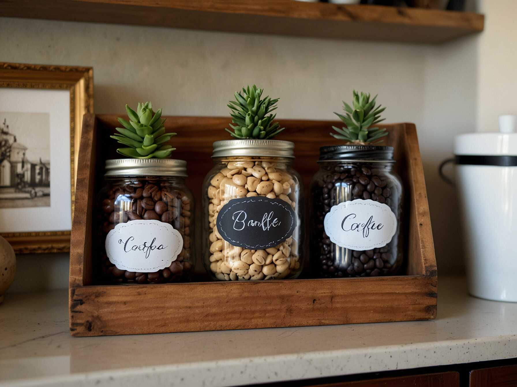 Use a small cart or a section of your countertop. Add some decorative jars for your coffee beans and sugar. Include a few cozy touches, like a small plant or a fun sign. This makes your kitchen feel like a welcoming café.