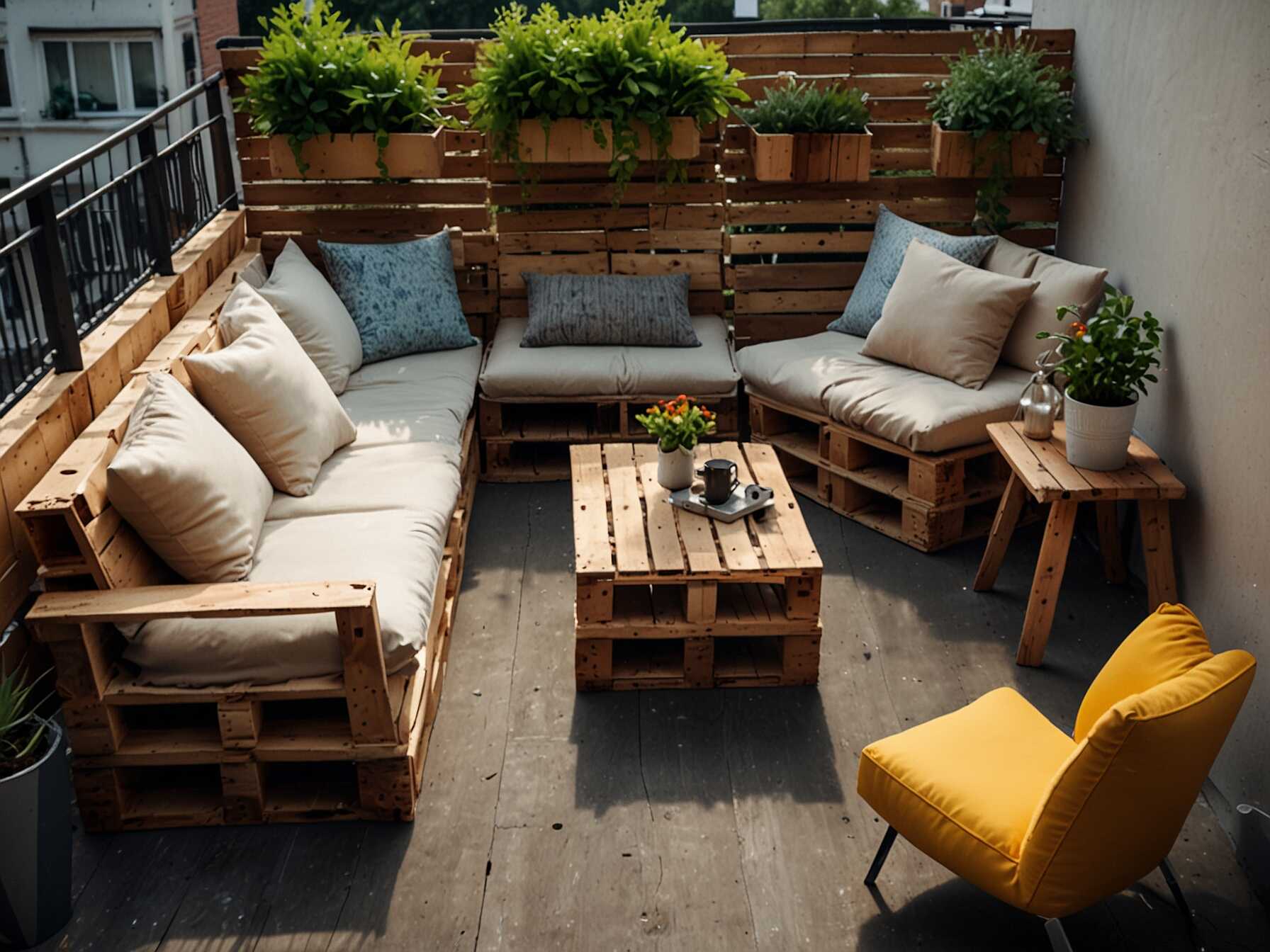 Use recycled furniture or DIY projects. Pallet sofas or upcycled tables are eco-friendly. Plus, they add character to your balcony.  