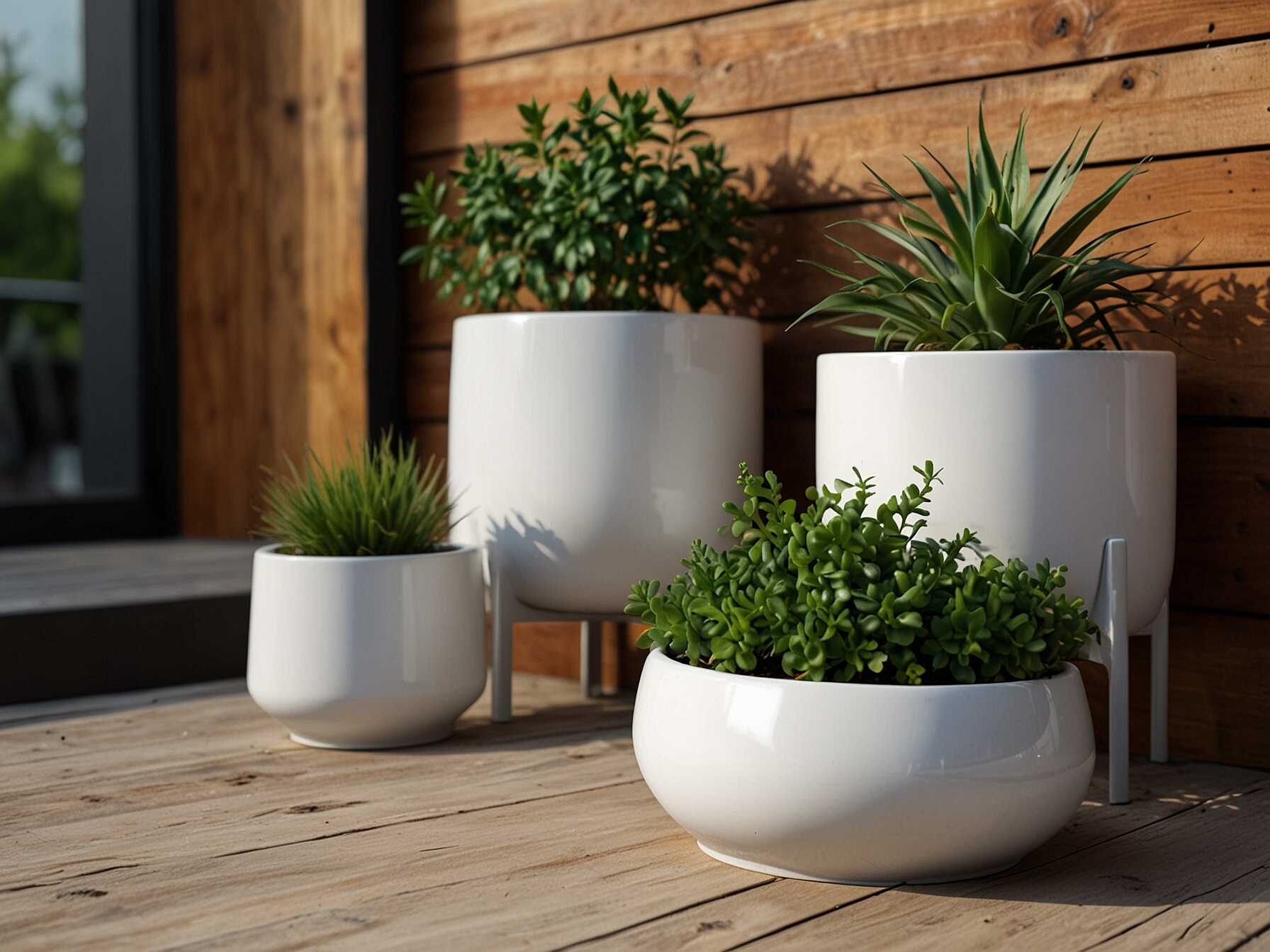 Use stylish planters for your plants. They can be made of ceramic, metal, or even wood. This adds a decorative element to your balcony.  