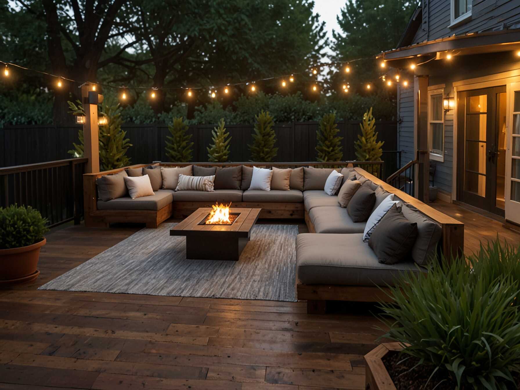 Design a deck perfect for entertainment. Include built-in seating and a barbecue area. Add some string lights for evening parties.  