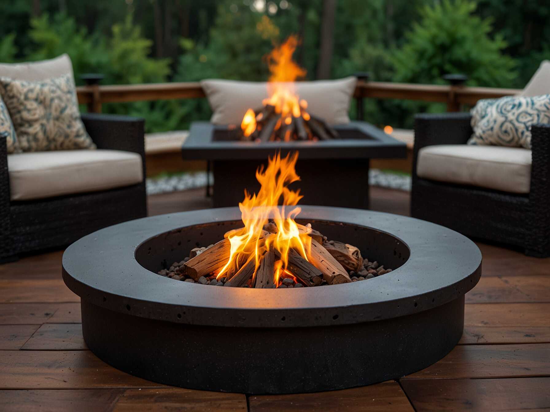 Incorporate a fire pit into your deck design. It provides warmth and a focal point. Perfect for cozy gatherings on cool nights.  