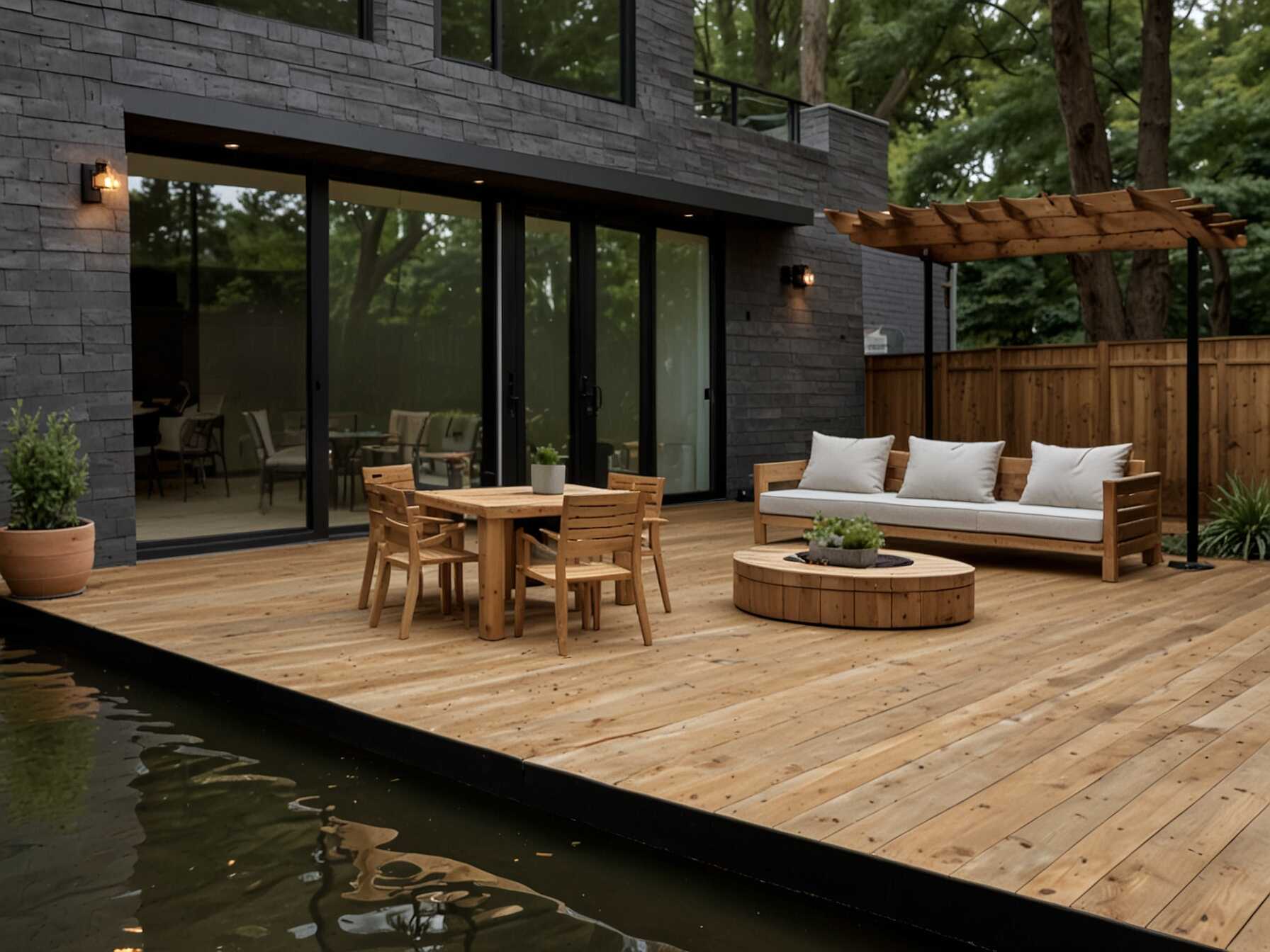 A floating deck is simple and modern. It sits low to the ground without needing a railing. Perfect for a clean look and easy installation.  