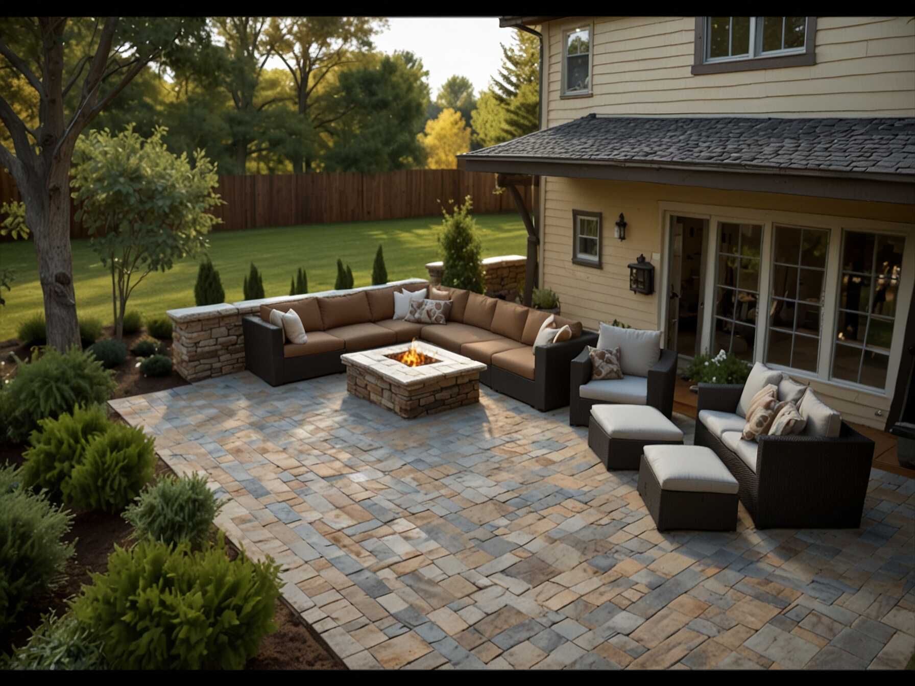 Combine patio and deck areas for a versatile outdoor space. It gives you both open and raised seating options. Great for larger gatherings.  