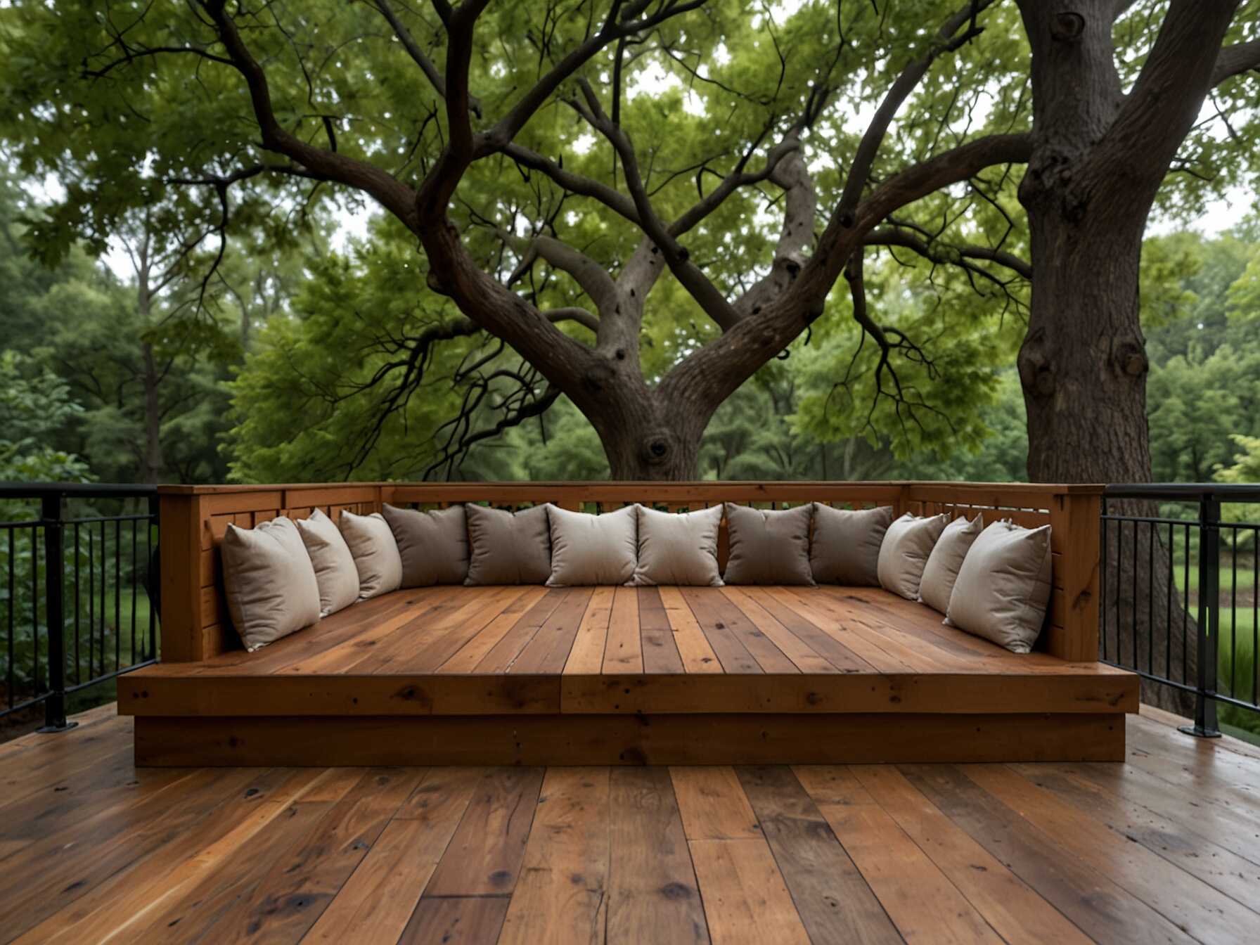 Build a deck around a tree for a unique look. The tree provides natural shade. It’s a great way to incorporate nature into your deck design.  