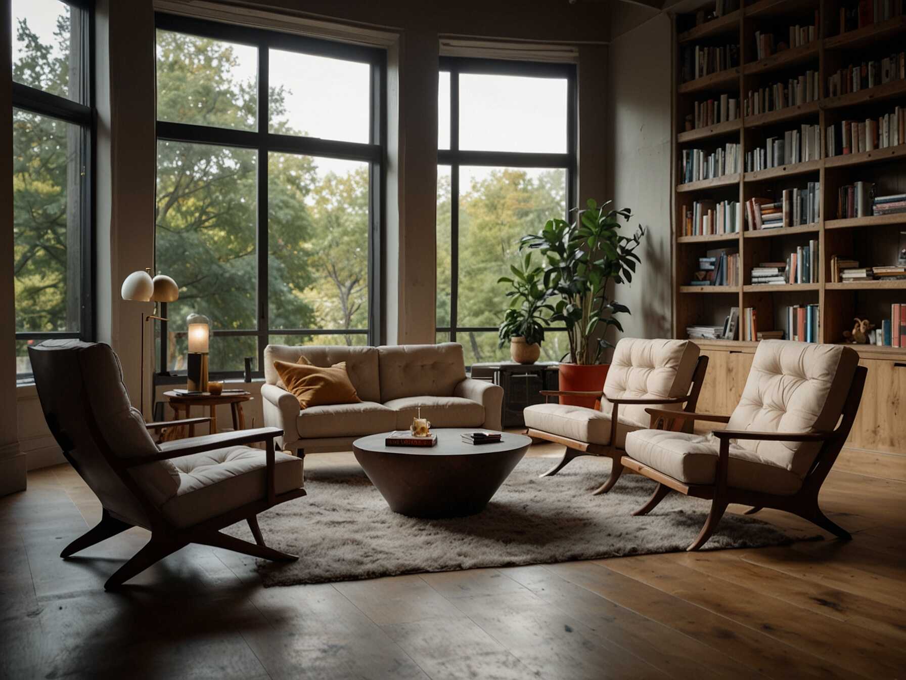  Provide a variety of seating options, like armchairs, couches, and rocking chairs. A comfortable place to sit makes people want to stay longer and read more.  