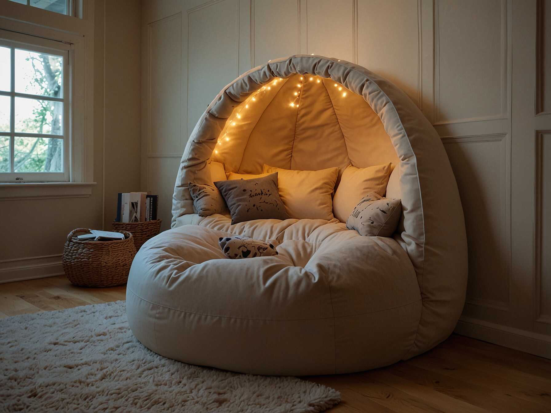  Create small, cozy corners with bean bags, cushions, and soft lighting. These nooks make reading comfortable and inviting. Kids and adults will love curling up with a good book here.  