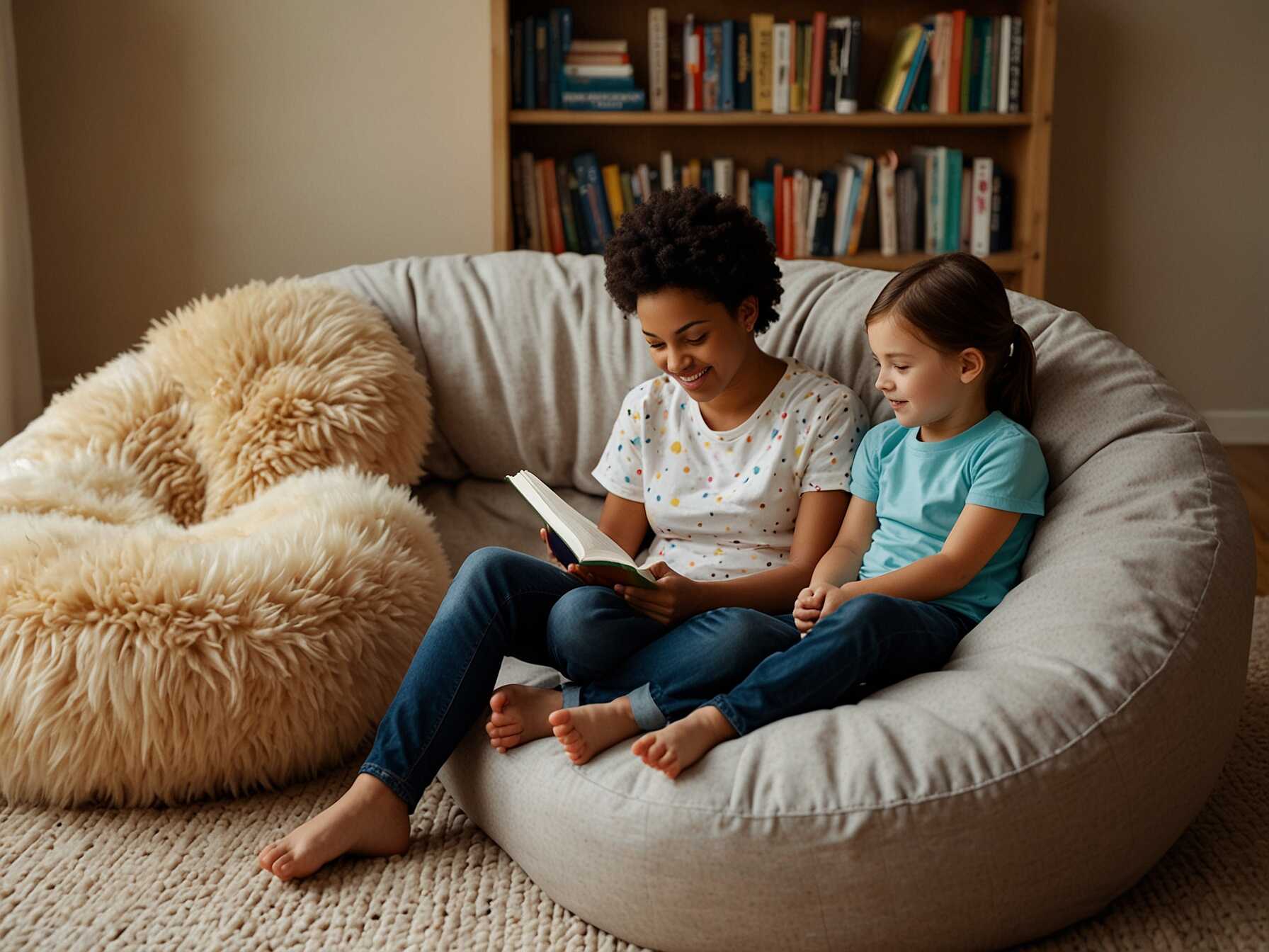  Create special areas where parents and kids can read together. Include big cushions and books that are friendly for both age groups. This can help with family bonding over books.  