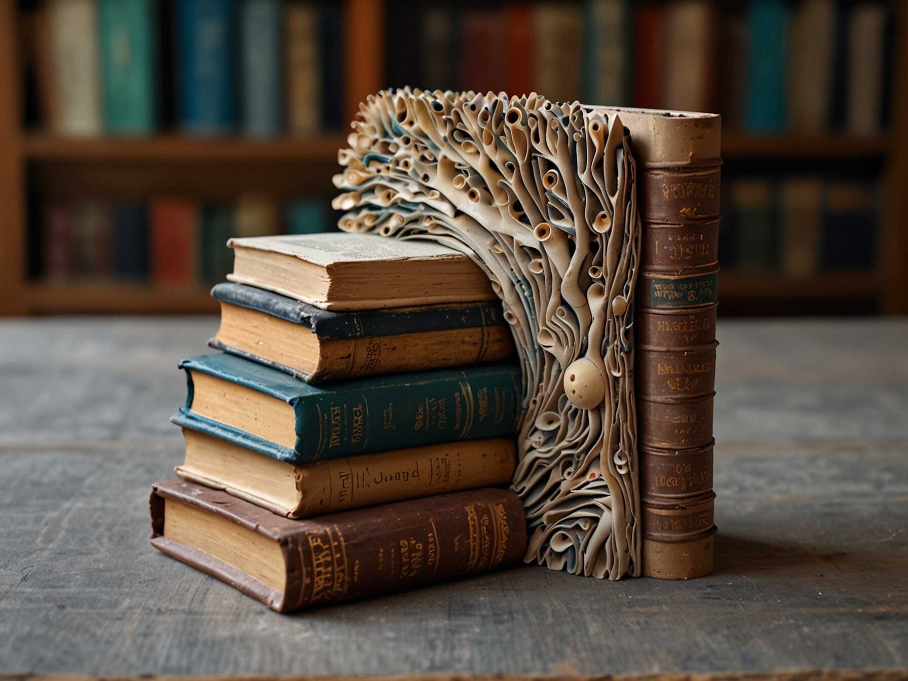  Use old books to create art sculptures. This can act as a unique decoration and inspire conversations about literature and art.  