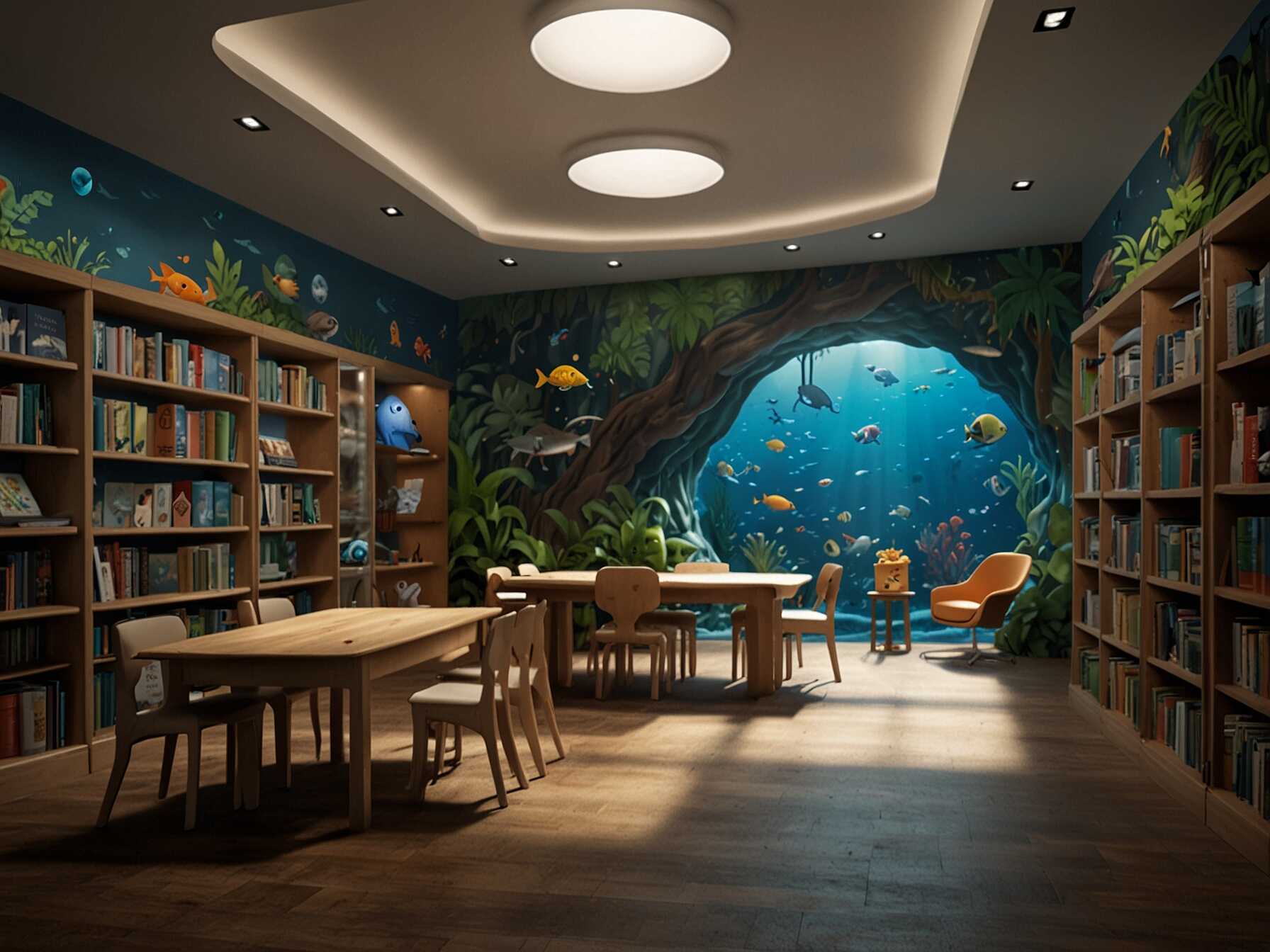  Design sections of the library with specific themes like space, jungle, or underwater worlds. These sections can stimulate imagination and make reading an adventure.  