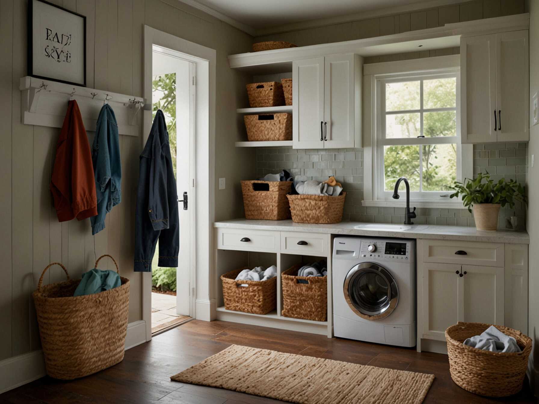 Add a laundry station to your mudroom. You can have a washer, dryer, and a folding area. This way, dirty clothes can go straight to the wash.  