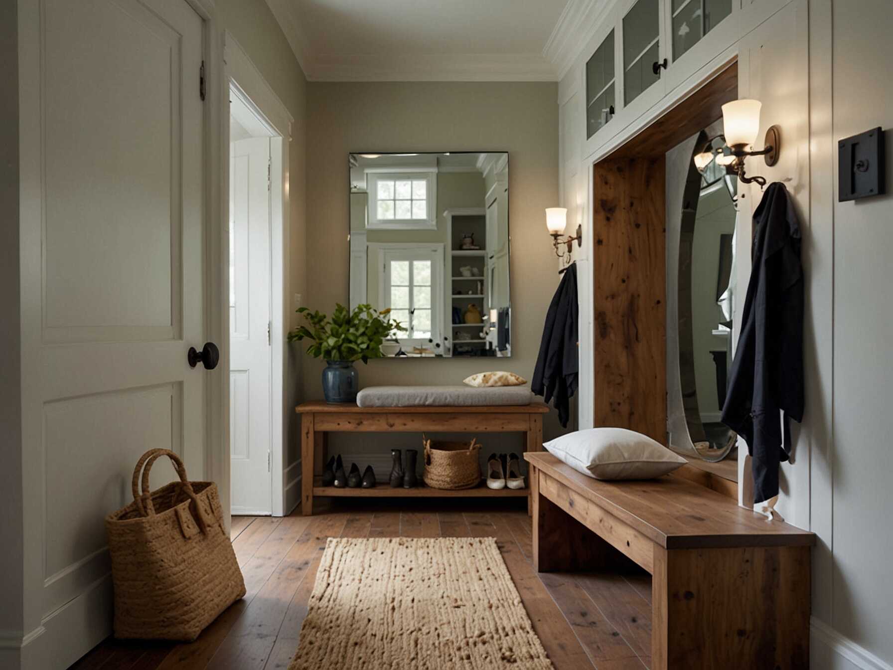 A mirror can be very handy in a mudroom. It lets you check your appearance before you leave the house. It also makes the space look bigger and brighter.  