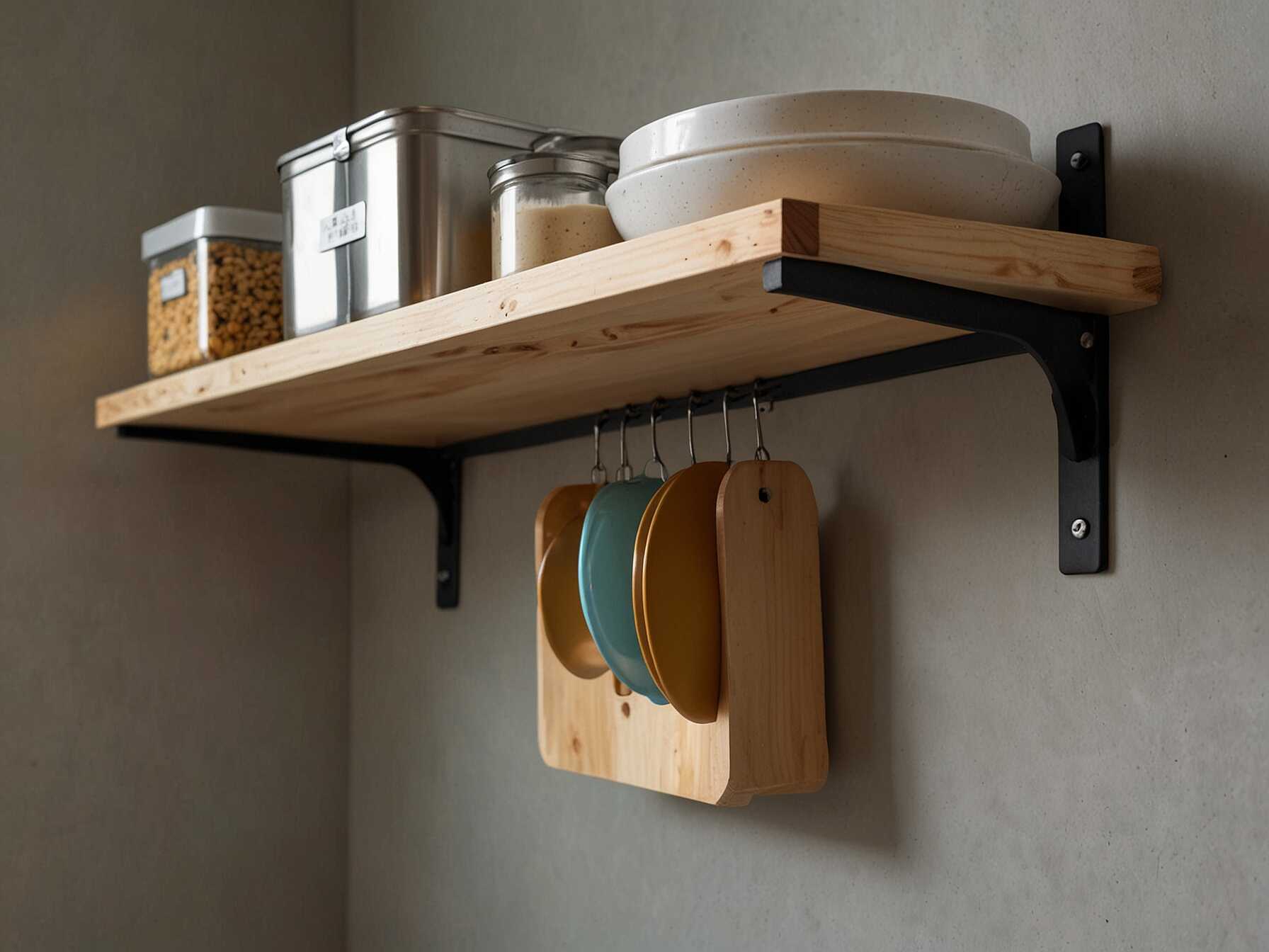 Use overhead shelving for extra storage. Its perfect for items you dont use every day. Just make sure its sturdy and safe.  