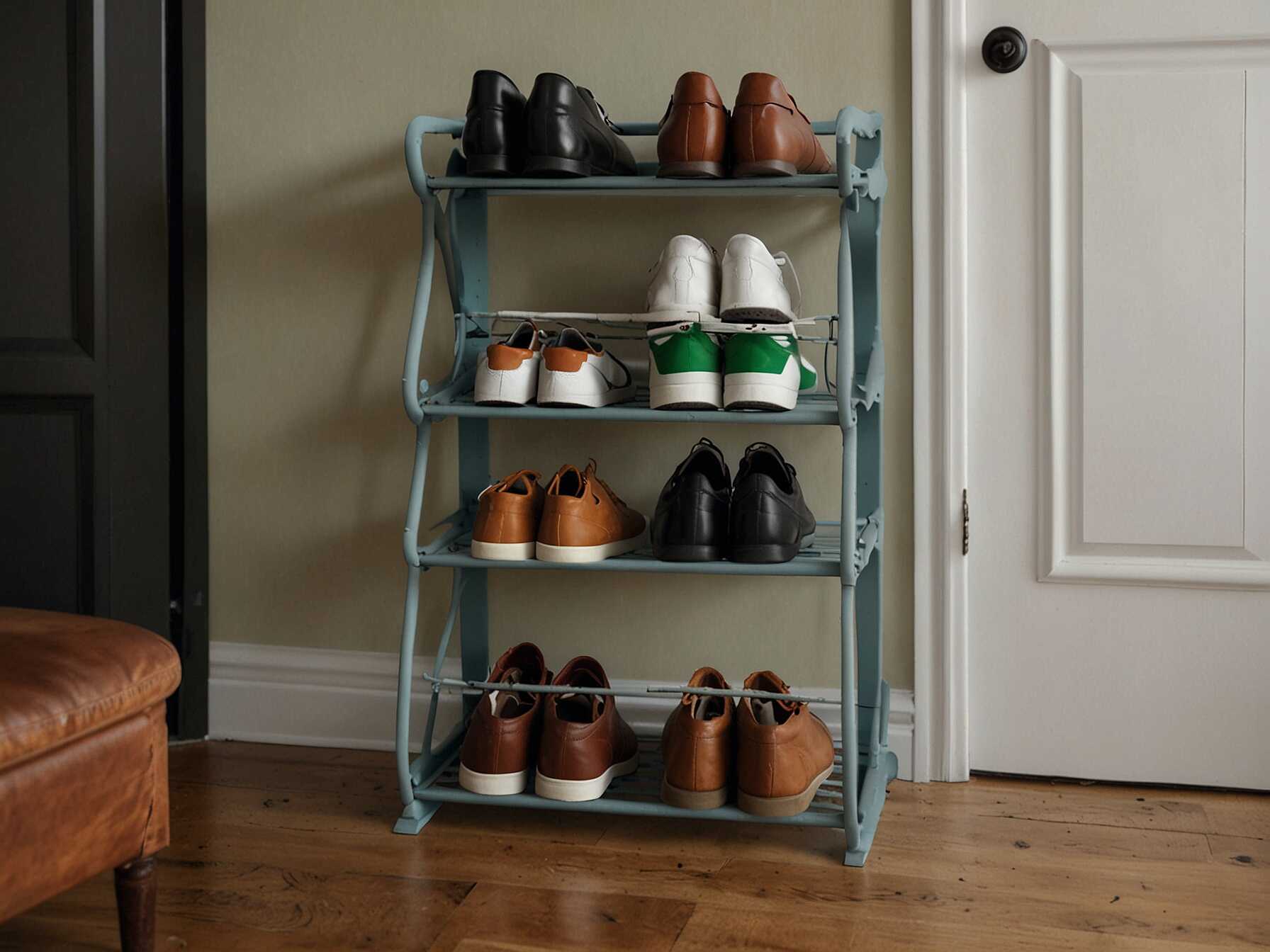 Shoe racks are great for keeping shoes in order. Place them near the door so everyone can store their shoes as soon as they enter. This stops shoes from piling up in the entryway.  