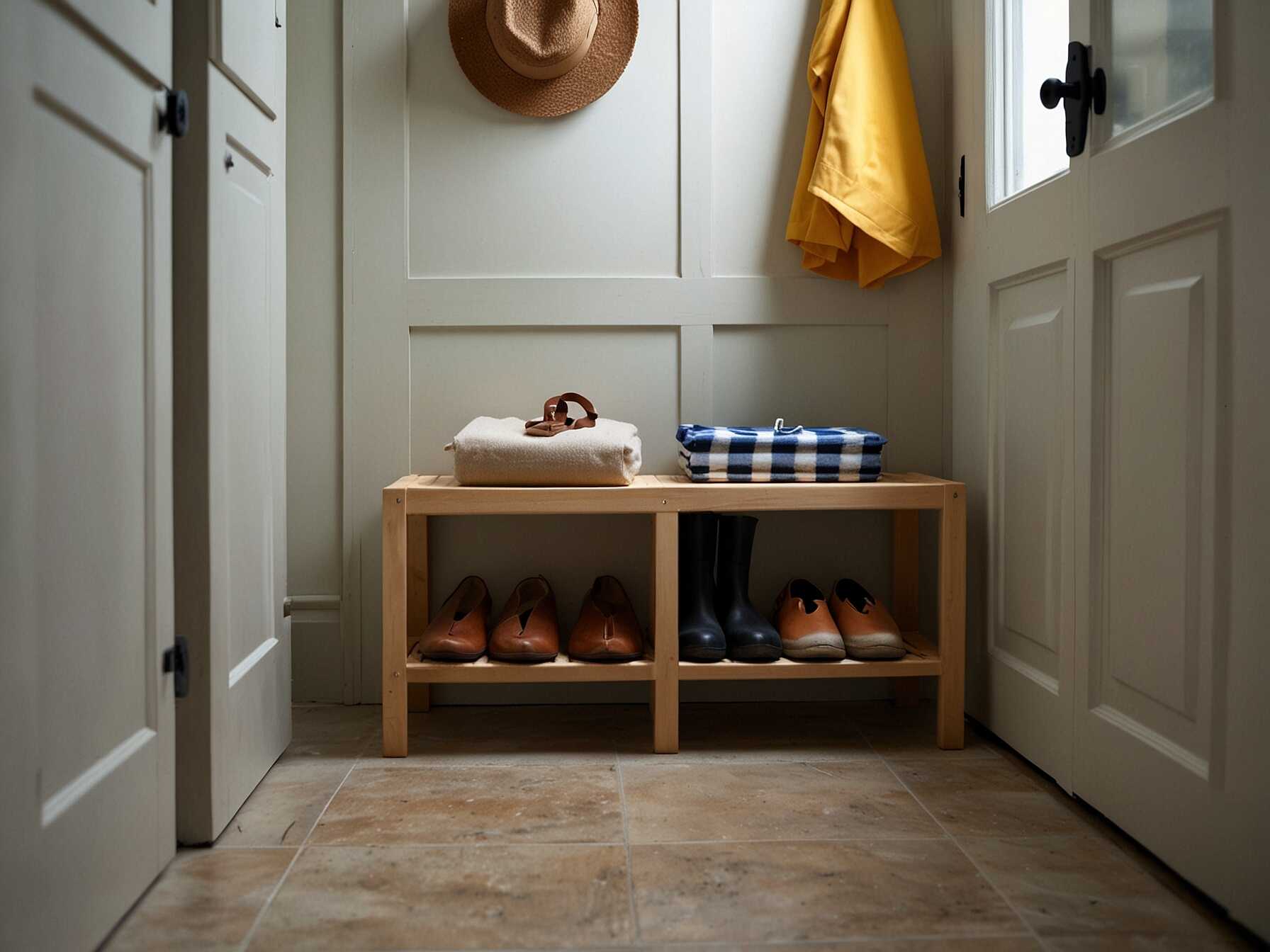 A shoe tray can catch dirt and water from shoes. Place it near the door for everyone to use. Its an easy way to keep the mudroom clean.  