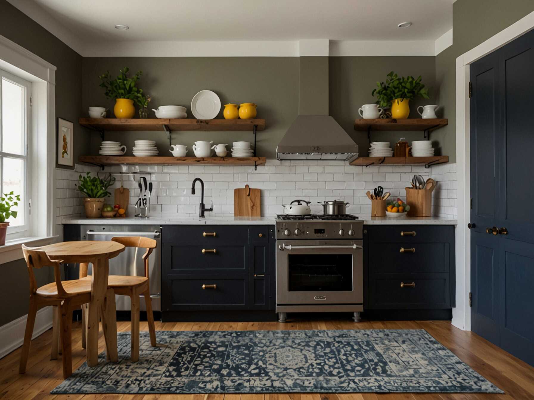 Introduce color with kitchen accessories like rugs, dish towels, or small appliances. This is an easy and low-cost way to update your kitchen’s look.  