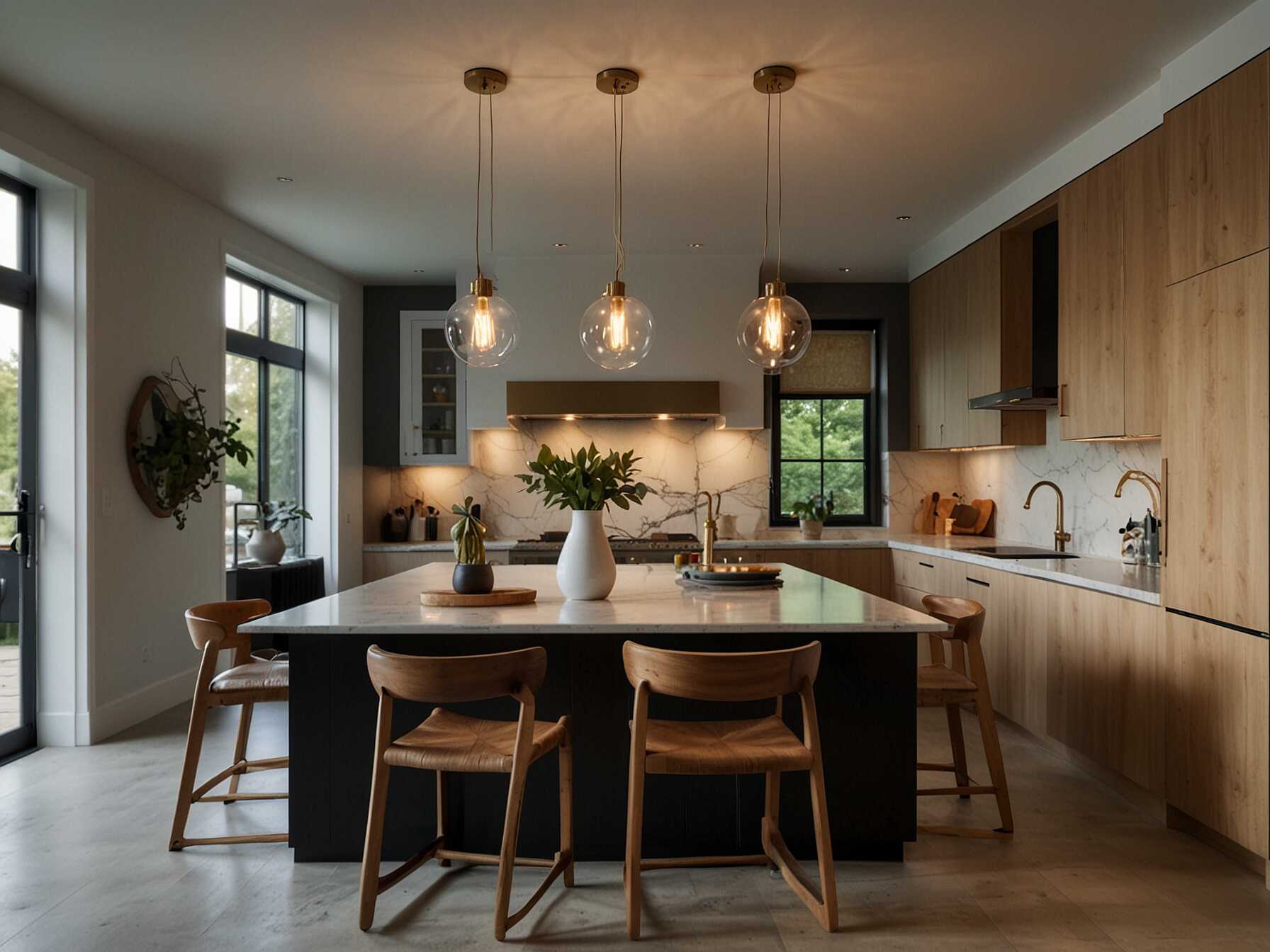 Pendant lights over a kitchen island or dining area add both light and style. They can be a statement piece in your kitchen. Choose designs that match your theme.  