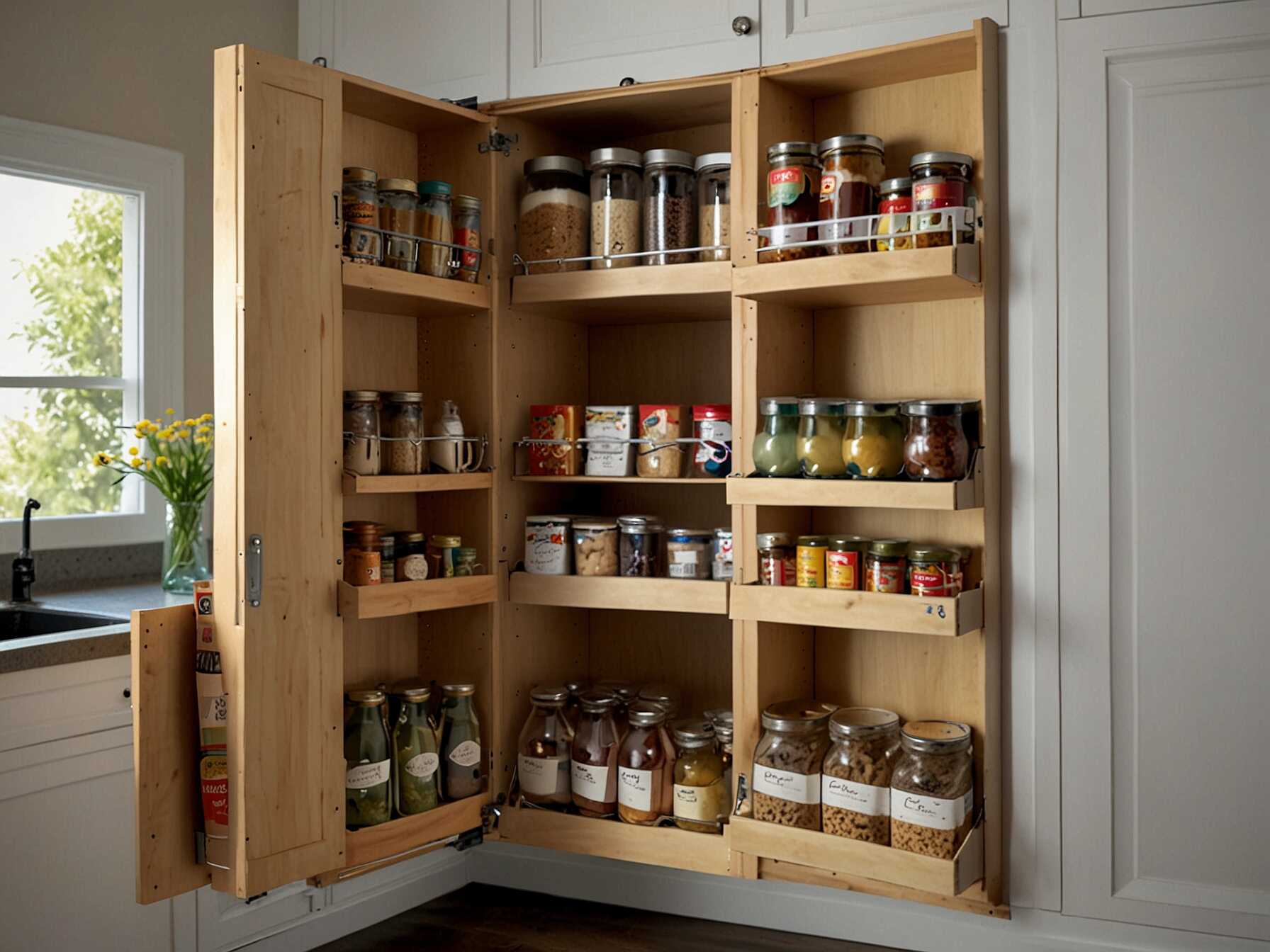 Pull-out pantry shelves make it easy to find what you need. They save space and help keep your kitchen organized. Install them in your pantry or cabinets.  