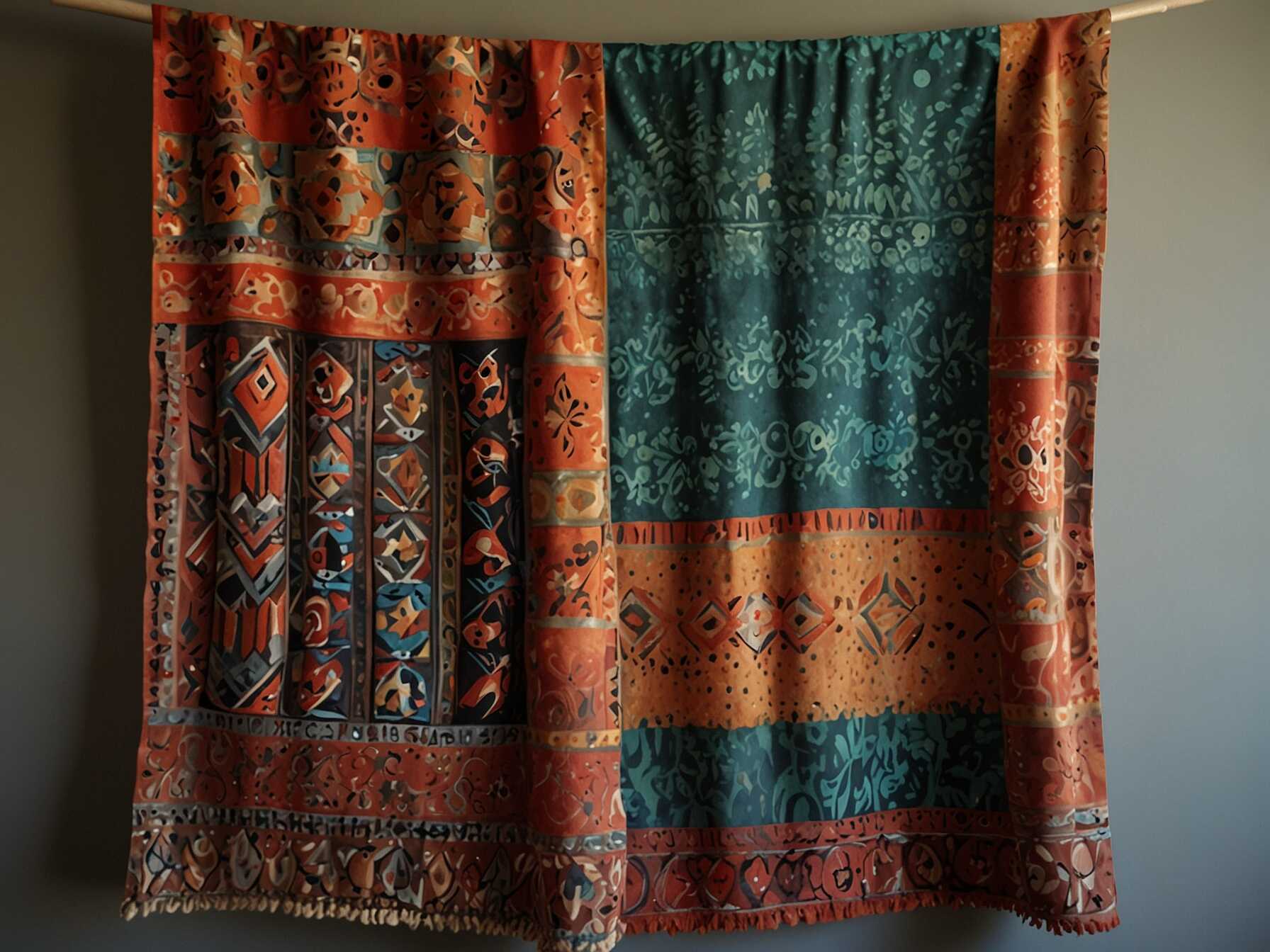 Fabric wall hangings are soft and add warmth. Choose a piece with bold patterns and rich colors. Hang it on one wall as a focal point.  You can use tapestries, quilts, or even shawls. Fabric adds texture and warmth to your room. You can easily change it if you want a new look.  This is an easy DIY project. It also allows for endless customization.  