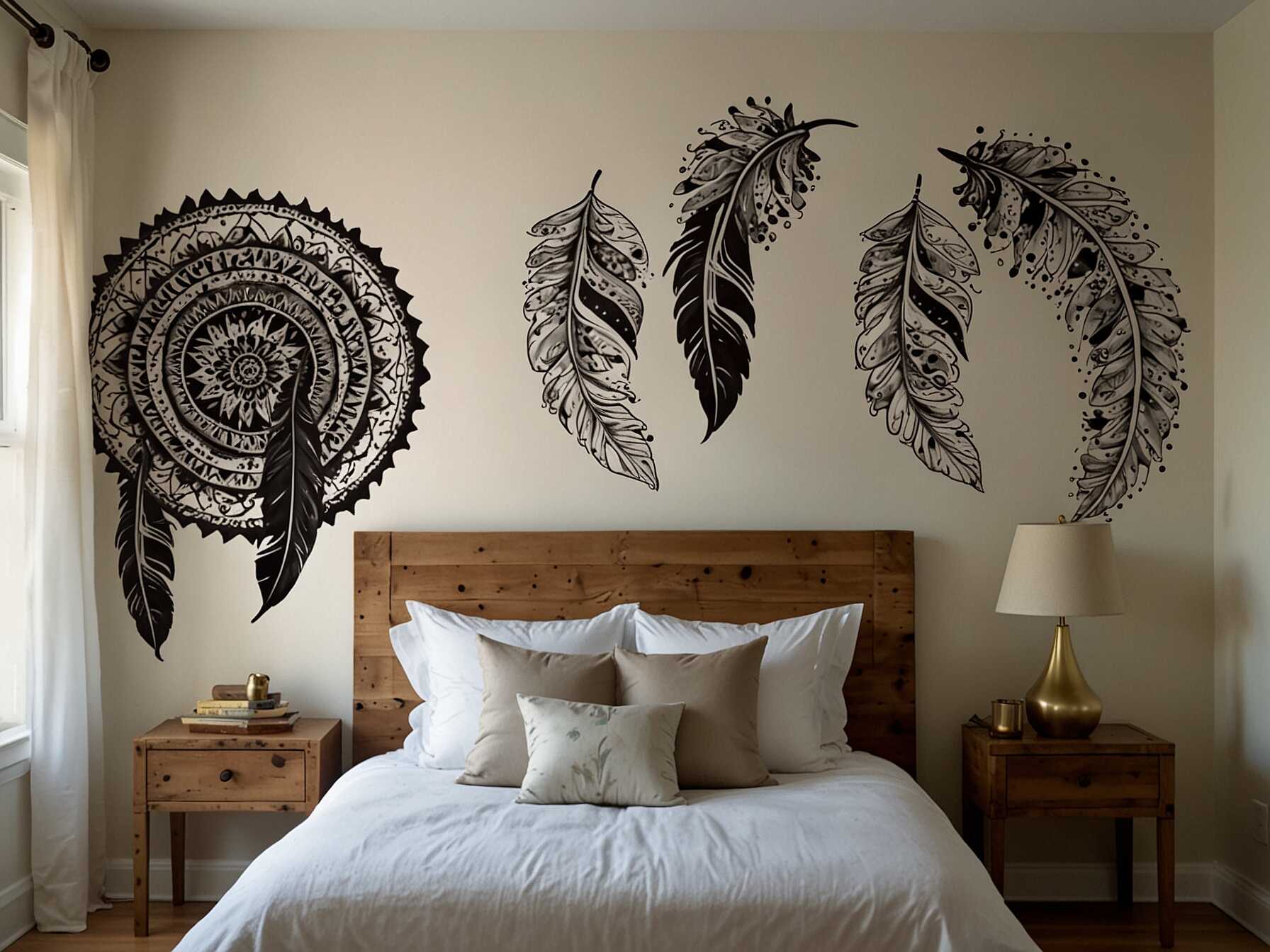 Peel and stick decals are easy to use. They come in many designs and are easy to remove. Perfect for a renter-friendly boho touch.  Choose decals in motifs like feathers, mandalas, or plants. These fit well with boho themes. Place them on a single wall for maximum impact.  Decals are a quick and affordable way to change your room. They let you try out different looks without commitment.  