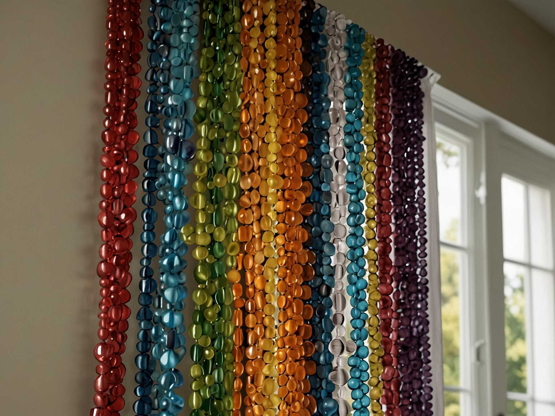 Beaded curtains add a fun, retro vibe. Hang them in doorways or along one wall. Choose beads in colors that match your decor.  They create movement and interest. Beaded curtains can also divide sections of your room. They add a playful touch to your space.  They are easy to install and can be found in thrift stores. This makes them a budget-friendly option.  